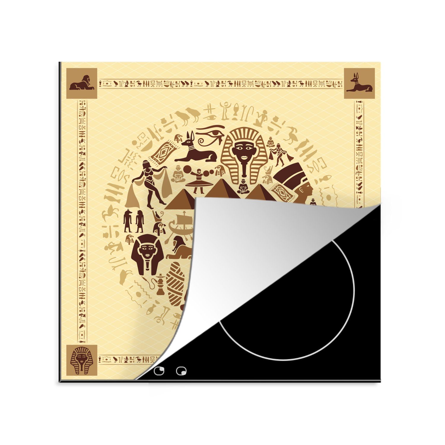 Illustration Herdblende-/Abdeckplatte für Ceranfeldabdeckung, Symbolische Arbeitsplatte von küche 78x78 cm, (1 tlg), MuchoWow Ägypten, Vinyl,