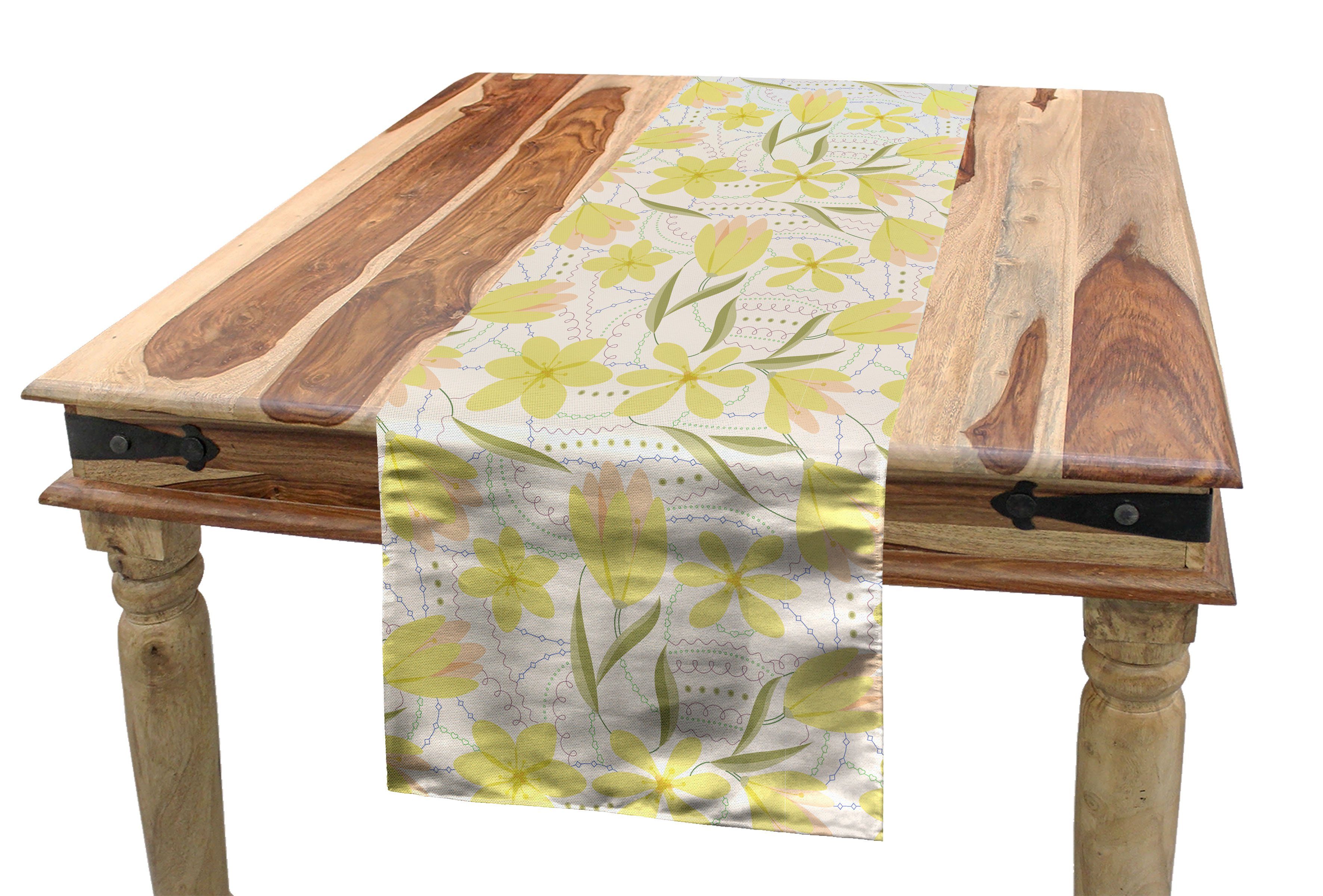 Abakuhaus Tischläufer Esszimmer Küche Rechteckiger Dekorativer Tischläufer, Frühling Saisonale Petals mit Blättern