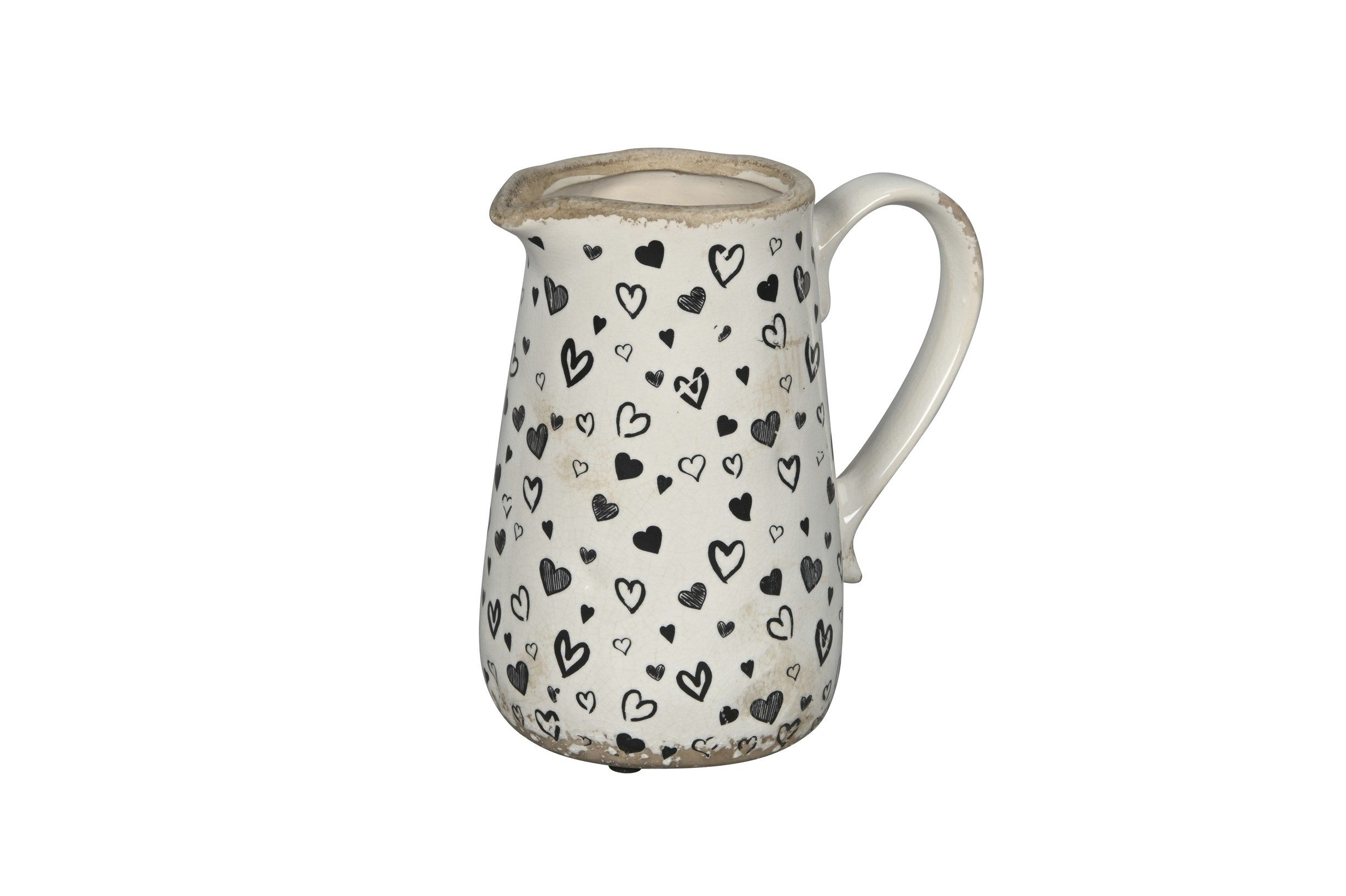 finehomegarden Dekovase Vase & Dekokanne Herzen Krug Weiß-Schwarz Steinzeug 17x12xH18cm (1 St), & 21x14xH23cm Romantische Blumenvase modernes Design 2Größen wählbar