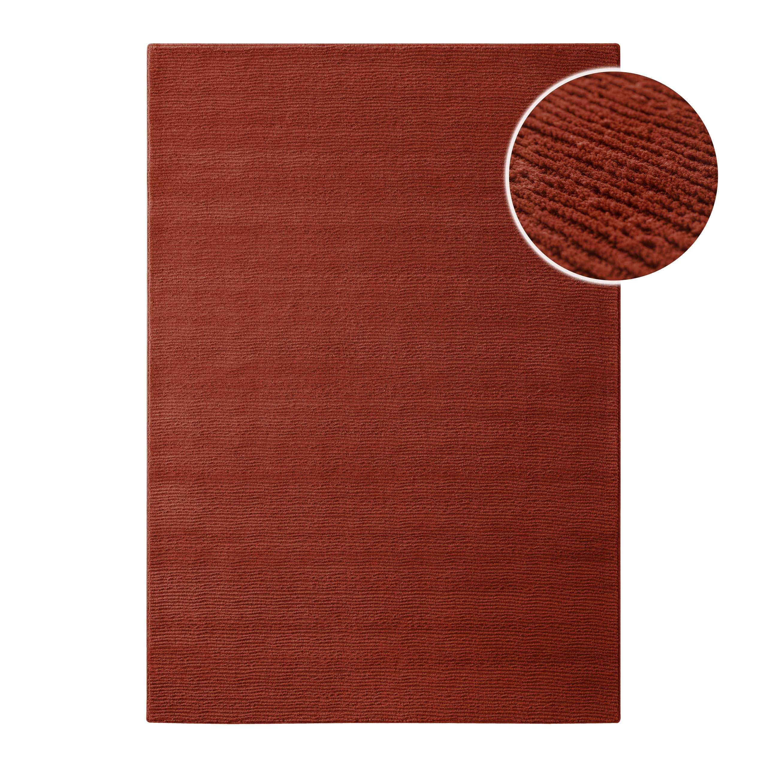 Wecon home Teppich Castello ONE, rechteckig, Höhe: 7 mm, Schurwolle, Kurzflor mit Hoch-Tief-Effekt, Wohnzimmer, Streifenmuster