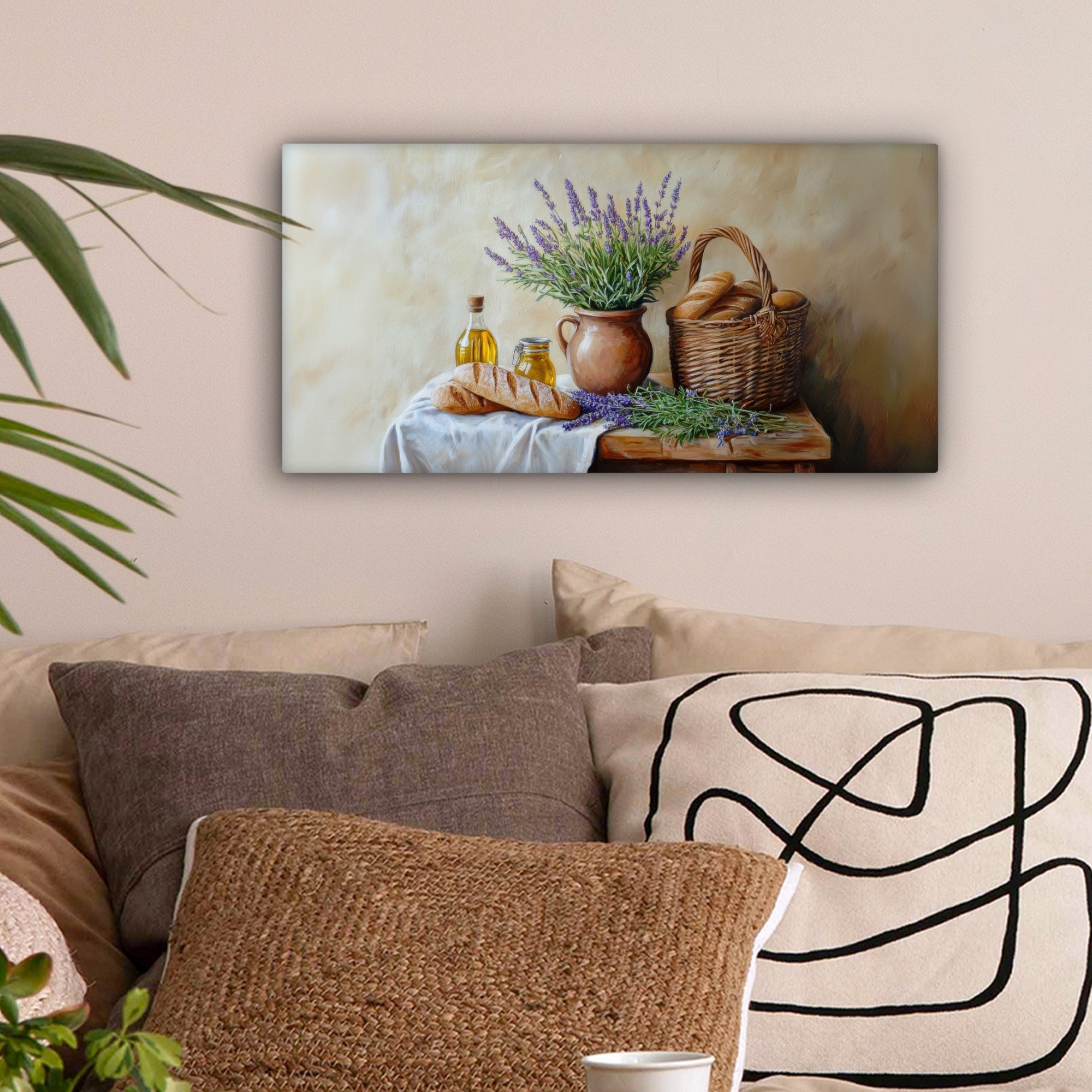 OneMillionCanvasses® Leinwandbild Panorama Lavendel - Brot - Stilleben, Fot günstig online kaufen