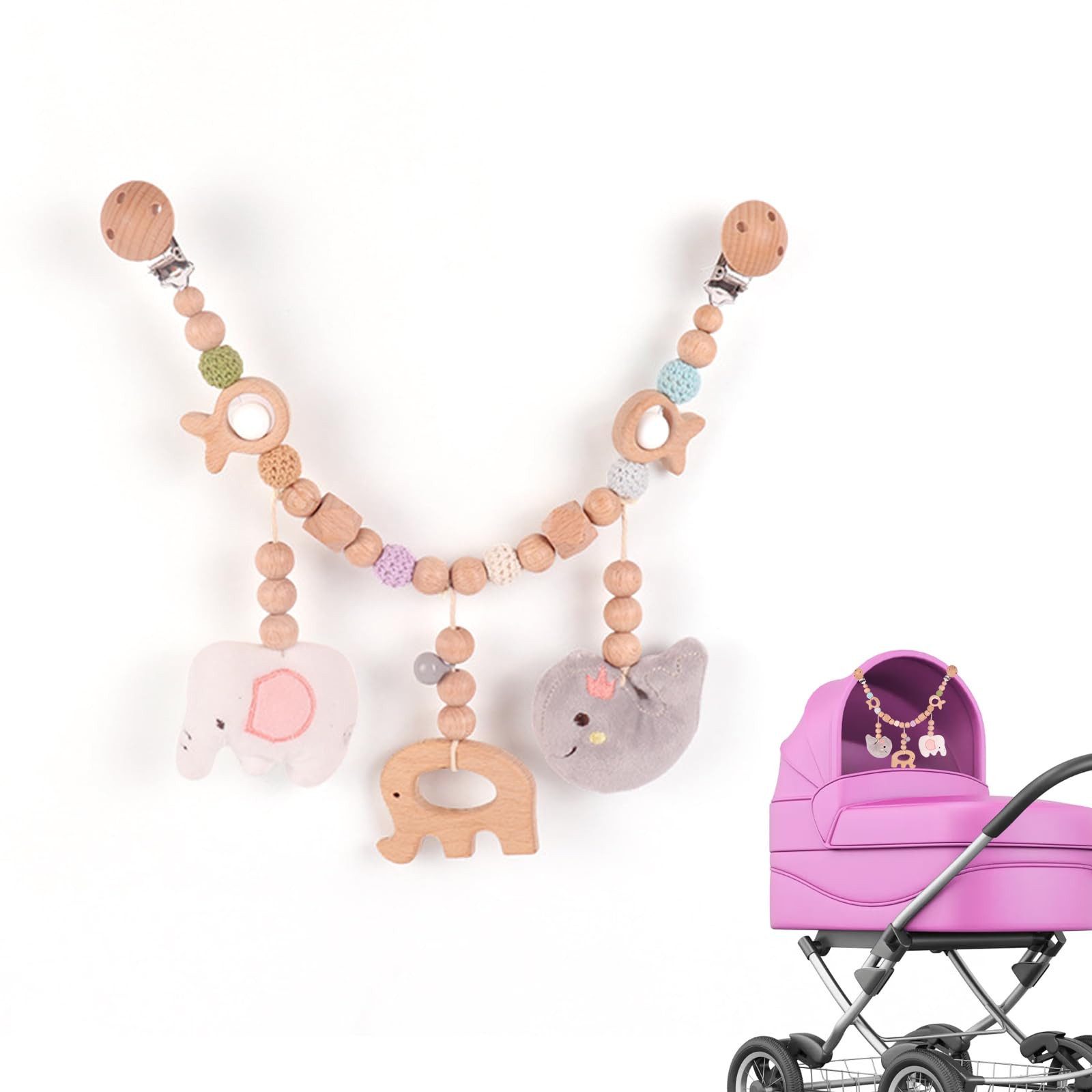 CLTYQ Kinderwagenkette Holz Baby, Kinderwagenkette, Kinderwagen Spielzeug Mädchen Junge (1-tlg), Kinderwagen Zubehör Kinderwagenkette für Babys und Kleinkinder