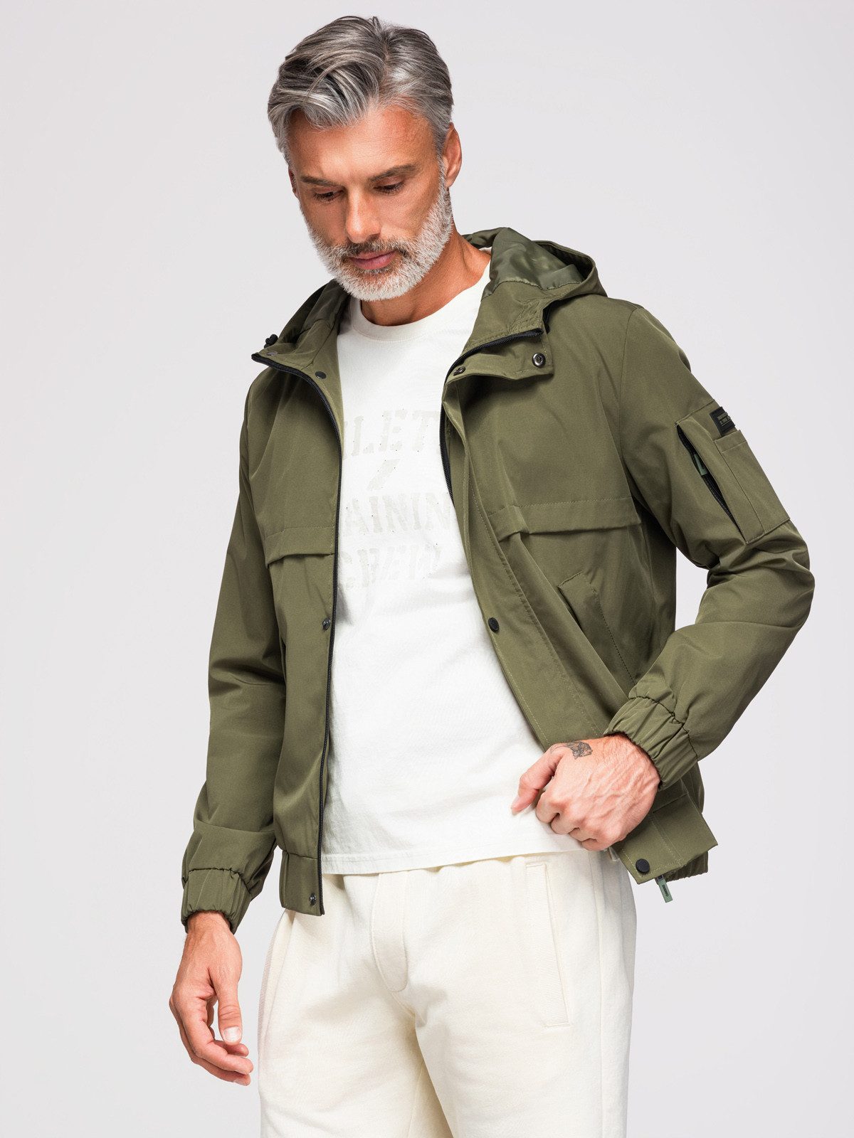 OMBRE Allwetterjacke Herren Allwetterjacke wasserdicht mit Kapuze Oliv M (kein Set, 1-St)