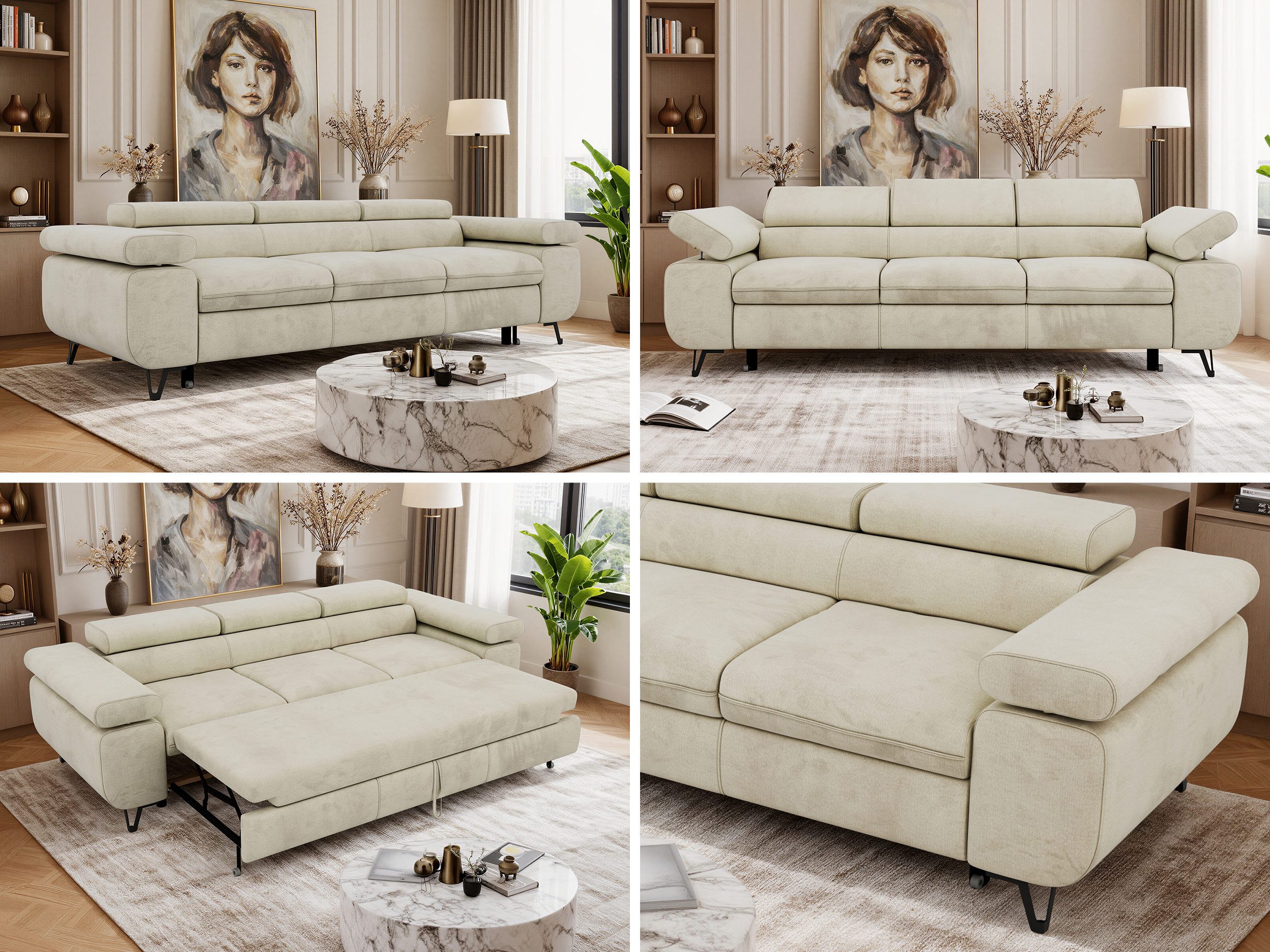 MKS MÖBEL Sofa PETER, 3-Sitzer Sofa, Sofa mit verstellbarer Rückenlehne, Schlaffunktion