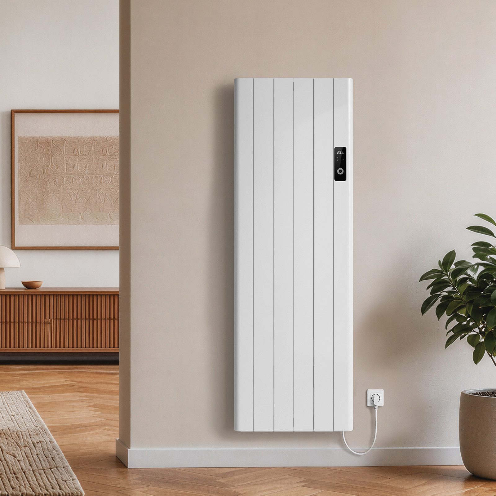EMKE Elektro-Heizkörper Aluminium-Heizkörper mit WLAN, LCD-Display und Thermostat, Aluminium-Wandheizung mit LCD-Display für flexible Heizzeiten