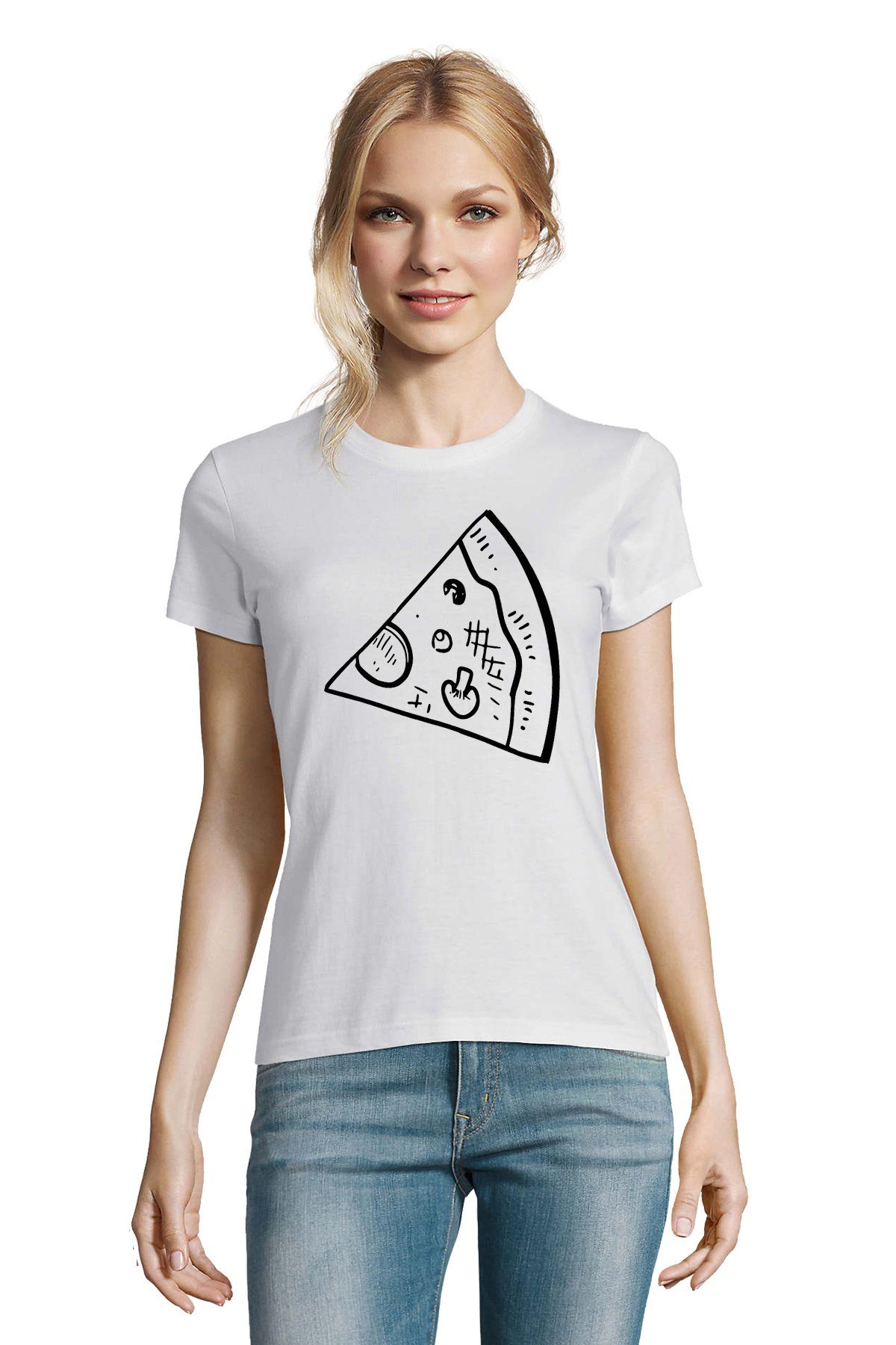 Valentin T-Shirt Pärchen & Brownie Weiß Blondie BFF Friends Pizza Stück Partner Damen Shirt
