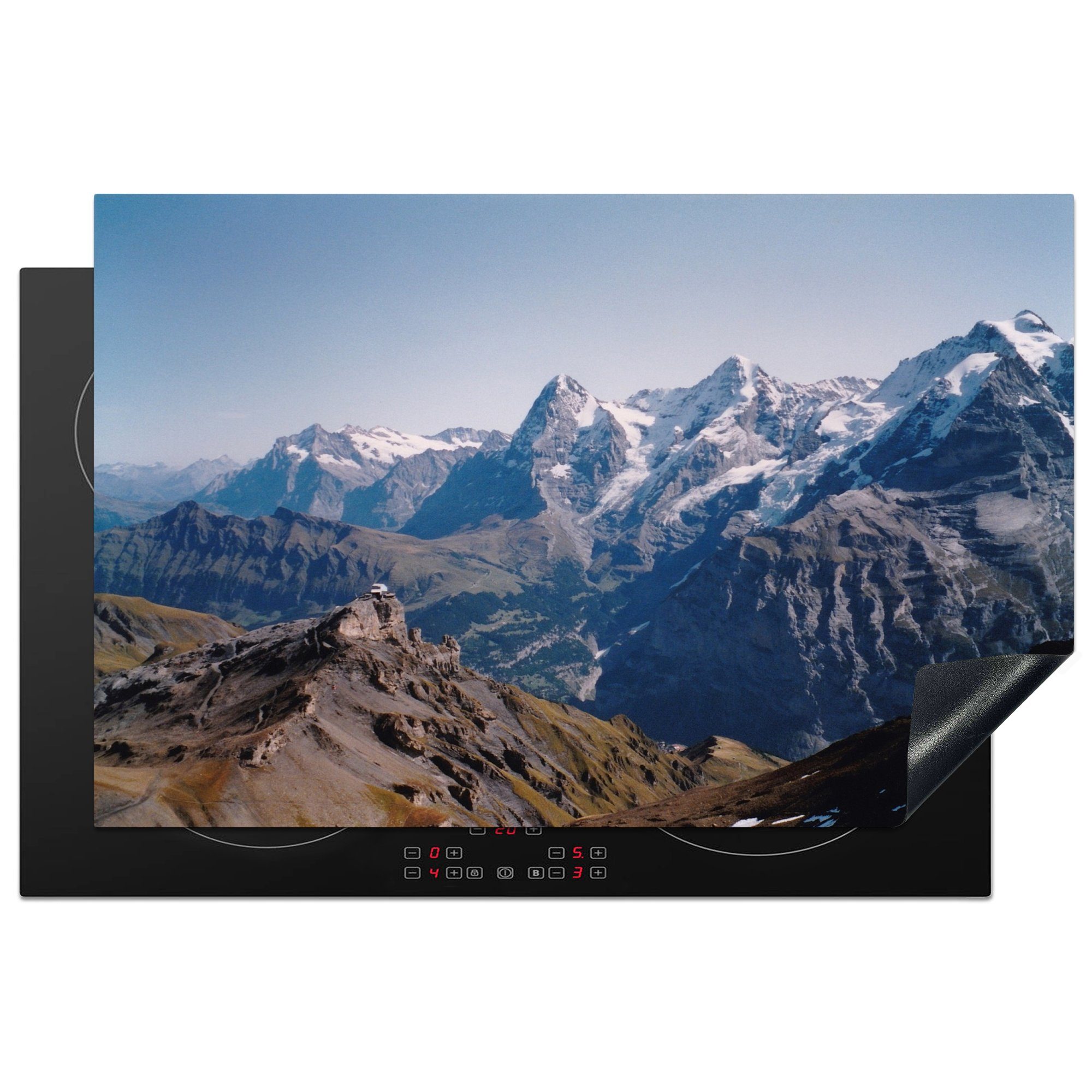 MuchoWow Herdblende-/Abdeckplatte Blick auf die Berner Alpen vom Gipfel des Schilthorns in der Schweiz, Vinyl, (1 tlg), 81x52 cm, Induktionskochfeld Schutz für die küche, Ceranfeldabdeckung