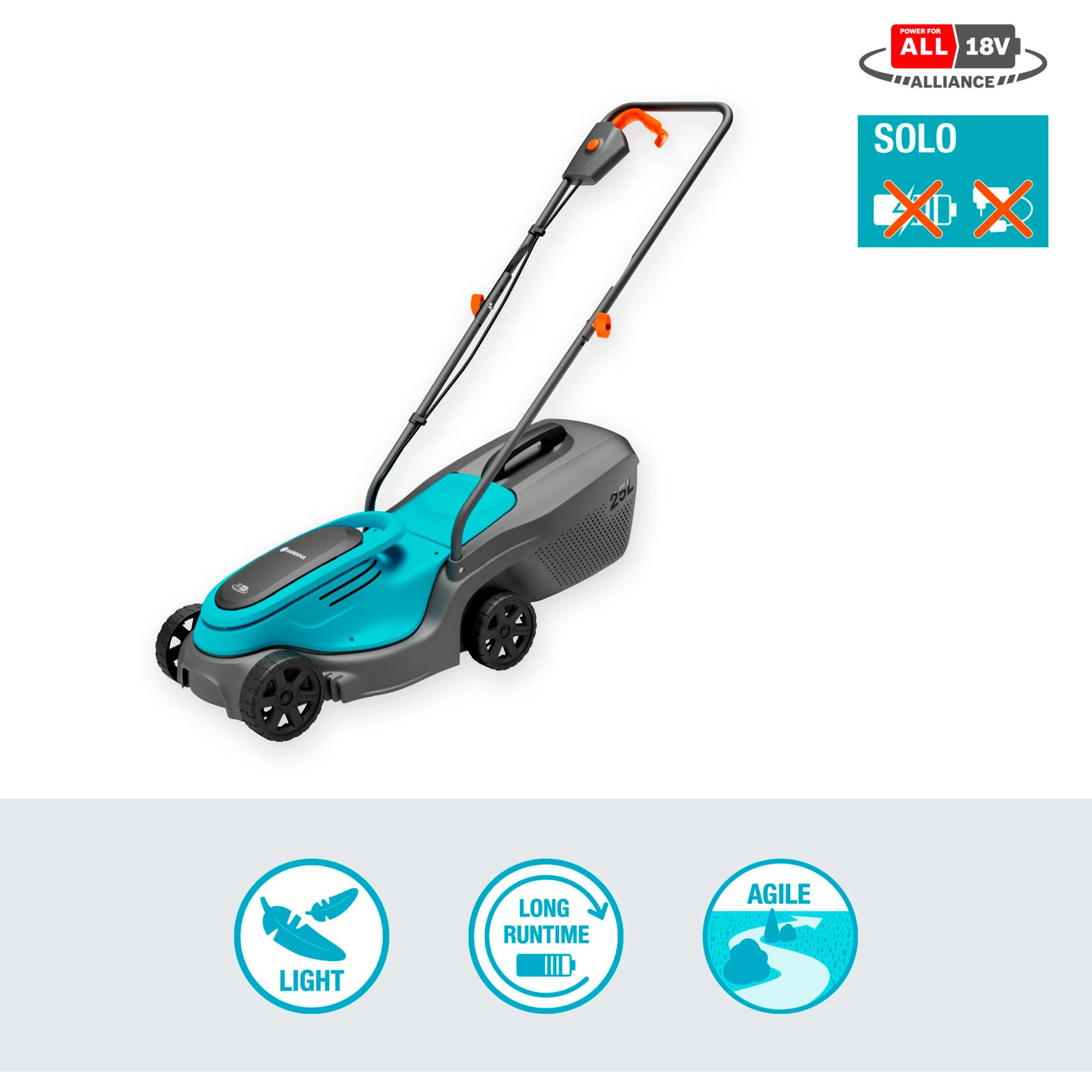 GARDENA Akkurasenmäher GARDENA Akku-Rasenmäher PowerMax 30/18V P4A solo, 30 cm Schnittbreite, (ohne Akku und Ladegerät, POWER FOR ALL ALLIANCE)