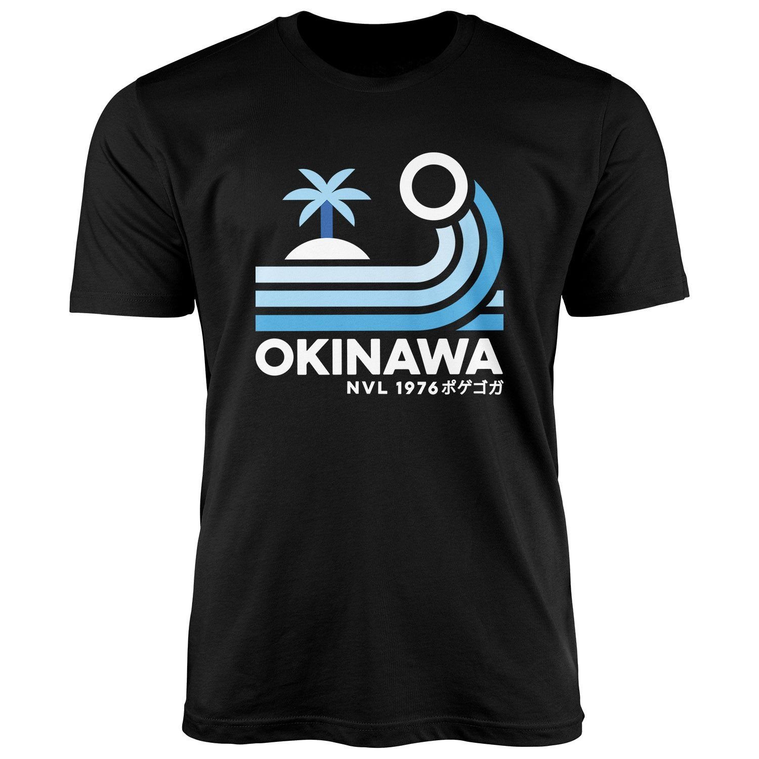 Herren Shirts Neverless Print-Shirt Herren T-Shirt Japan Okinawa Schriftzug Retro Palme Welle Fashion Streetstyle Neverless® mit