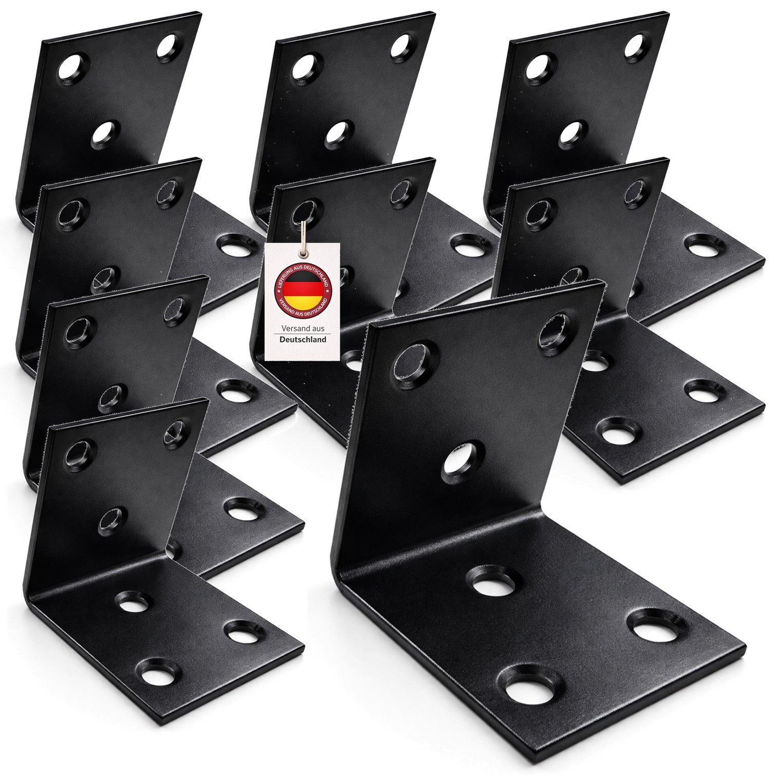 HOOZ Winkelverbinder Balkenverbinder Set 40 mm Stahl schwarz für Innen & Außen 10 Stück, LxB: 40x40 mm, pulverbeschichtet, (L-Winkel für Holz, 10-St., Lochwinkel), Stabile Eck Montagewinkel aus pulverbeschichtetem Stahl