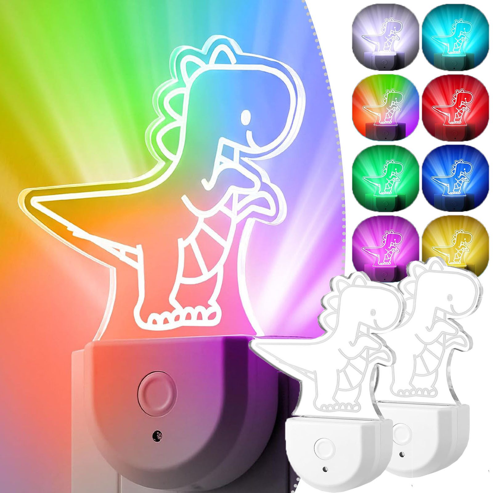 MUPOO Steckdosenleuchte Dynamisches RGB Regenbogen, Dinosaurier, günstig online kaufen