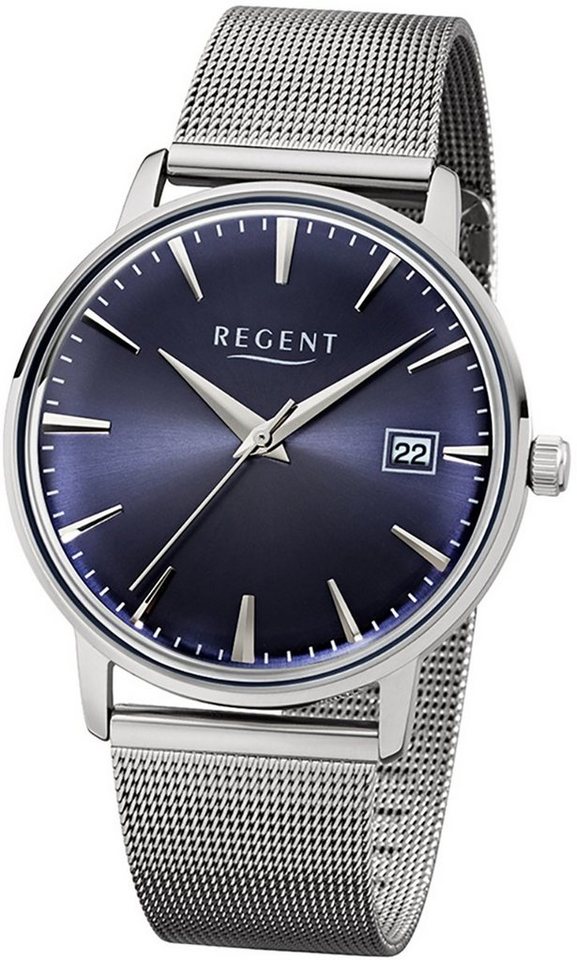 Regent Quarzuhr Regent Damen Herren-Armbanduhr silber, Damen, Herren  Armbanduhr rund, groß (ca. 40mm), Edelstahlarmband