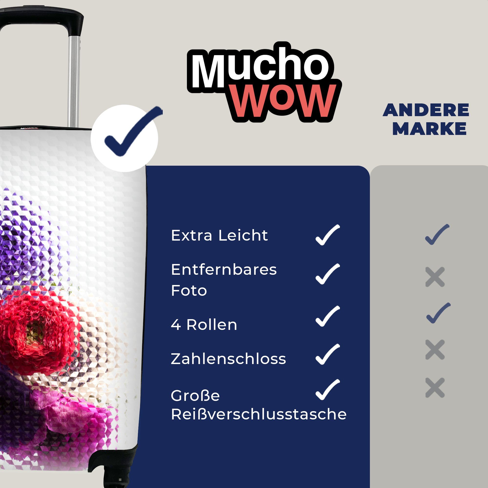 MuchoWow Handgepäckkoffer Mohn Glas, Blumen - - 4 Reisekoffer Handgepäck Trolley, Ferien, Reisetasche mit rollen, Rollen, für