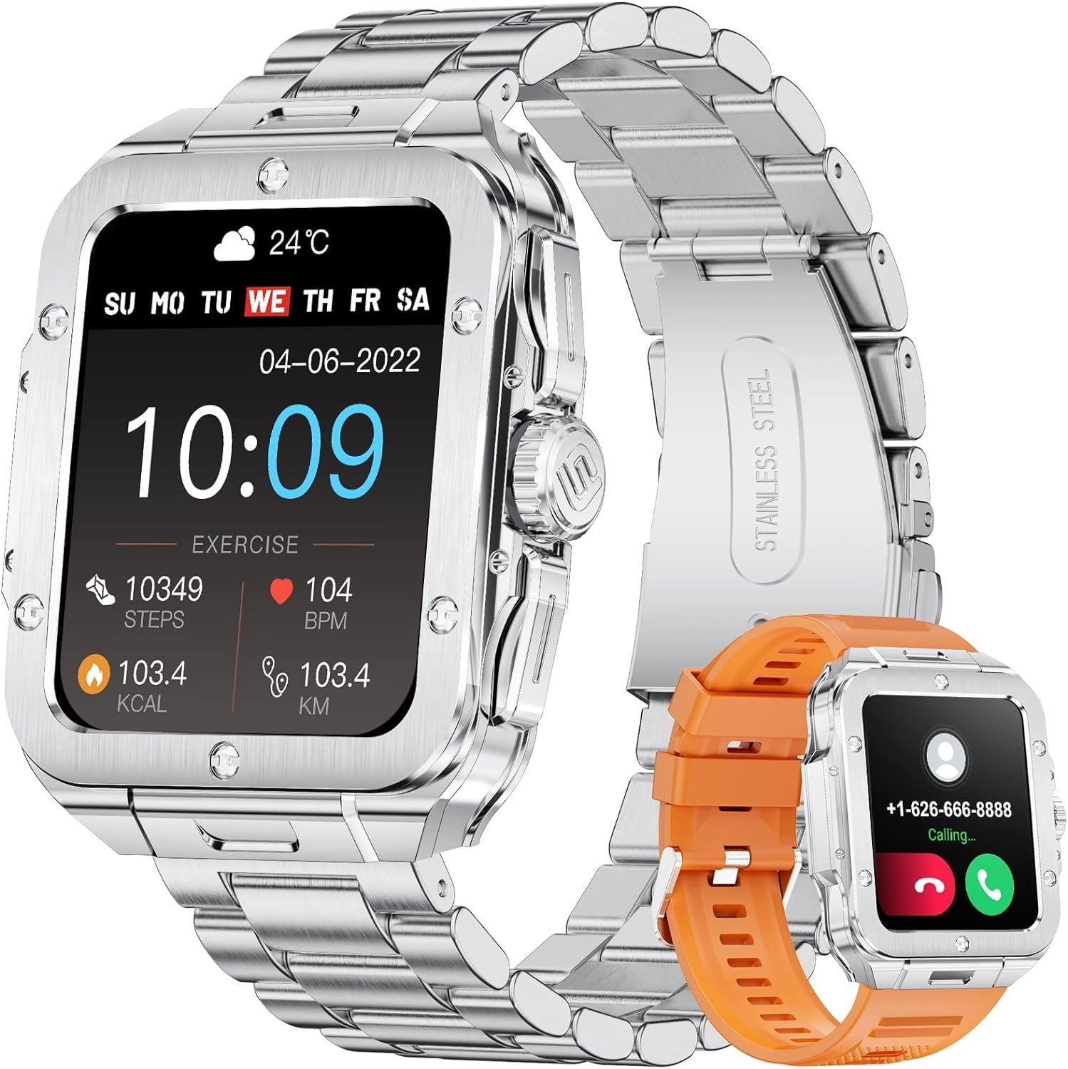 Lige Bluetooth Anruf Herren%27s Smartwatch (1,85 Zoll, Android/iOS), Mit Sport Fitness Tracker Herzfrequenz Schlaf Gesundheit Monitor