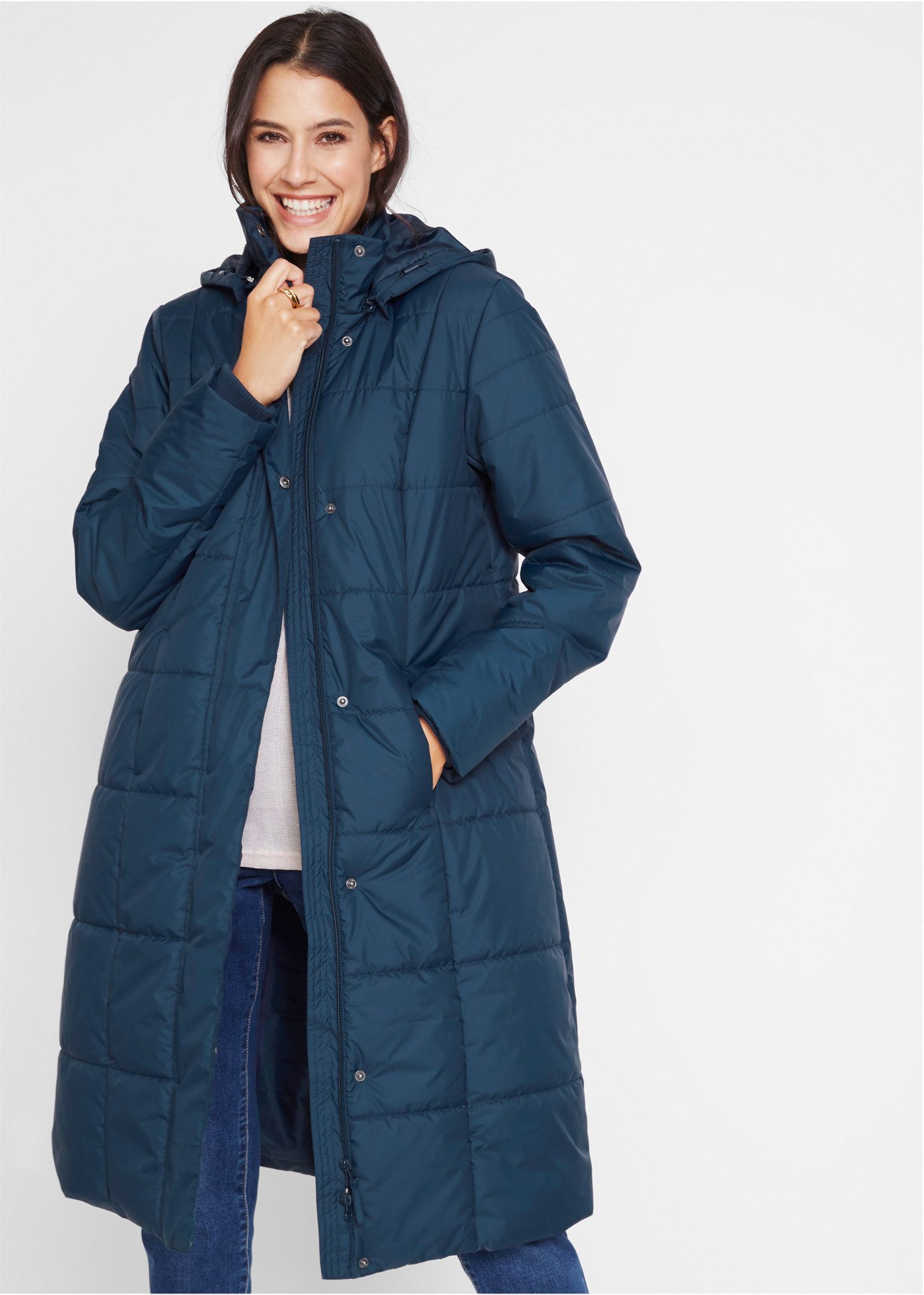 bonprix Steppmantel mit abnehmbarer Kapuze, mit Eingrifftaschen, mit Stehkragen