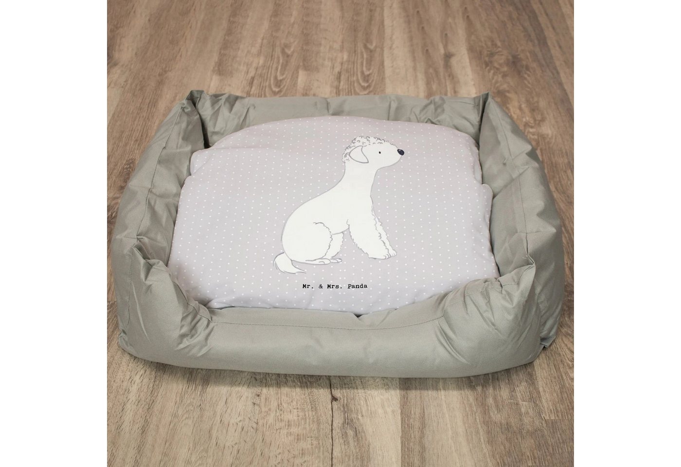 Thumbnail - Mr. & Mrs. Panda Tierbett Bedlington Terrier Lebensretter - Grau Pastell - Geschenk, Hundesofa, Modernes Design