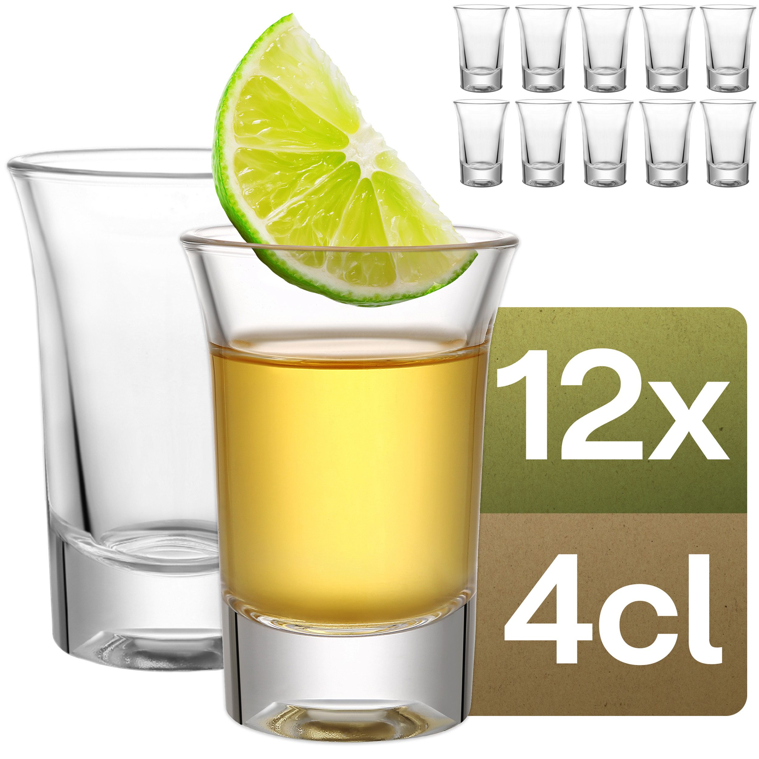Praknu Schnapsglas 12 Schnapsgläser aus Glas 4cl - Spülmaschinenfest - Standfest dank