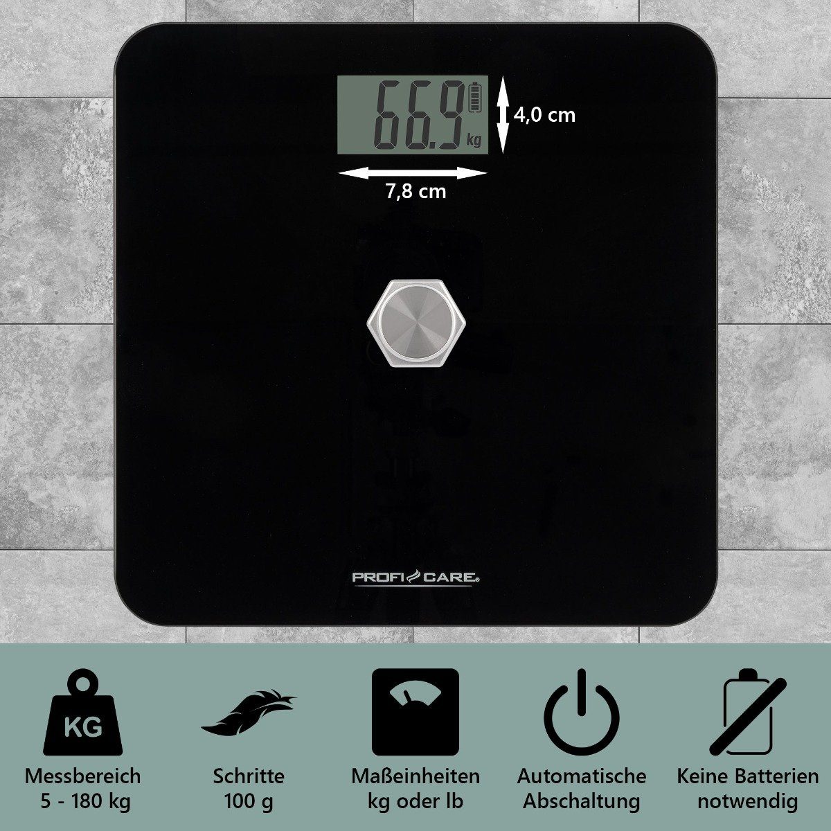 ProfiCare Personenwaage PC-PW 3112, Personenwaage ohne Batterie, von 5g – 180 kg – Bild 4 von 5