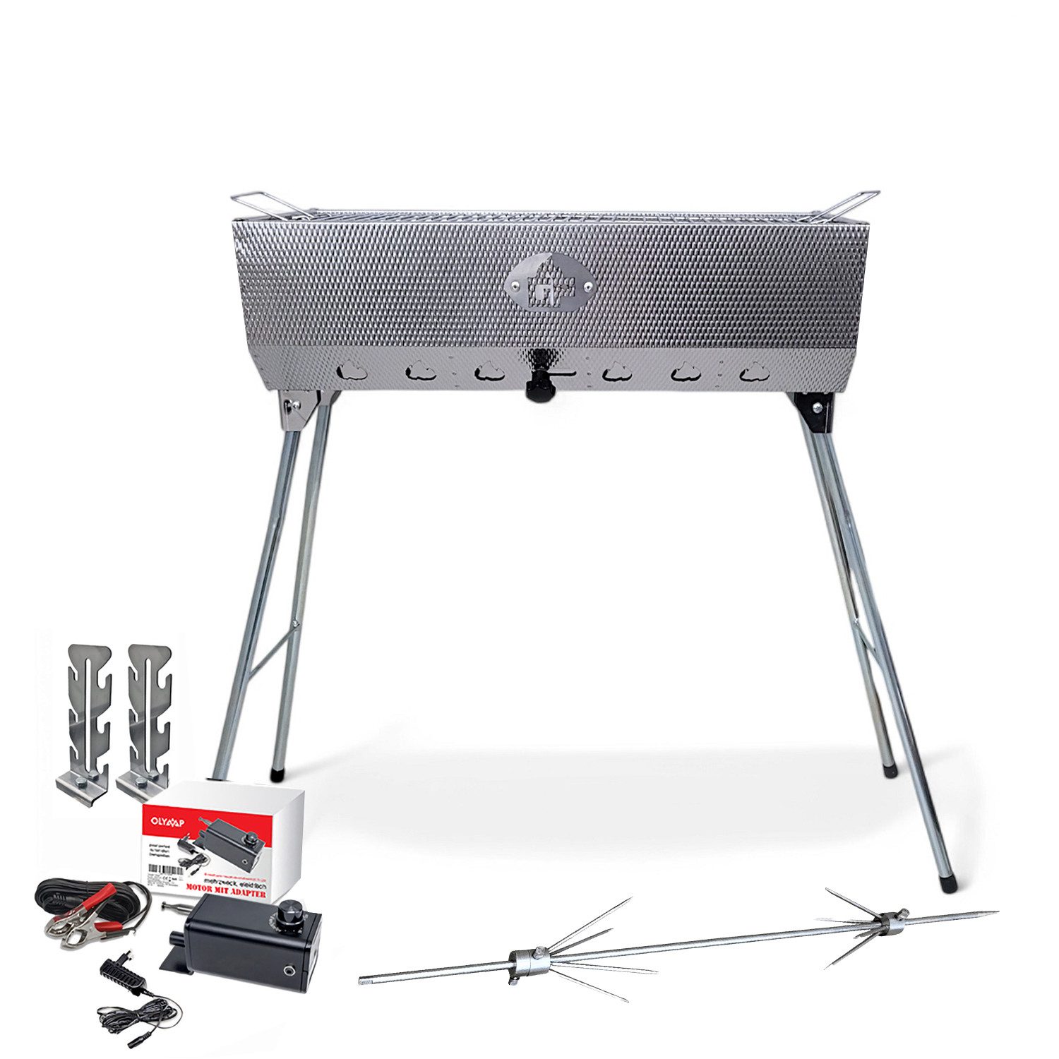 Grillpeter Holzkohlegrill Mangal Taschkent mit Döner Hähnchen Drehspieß Motor