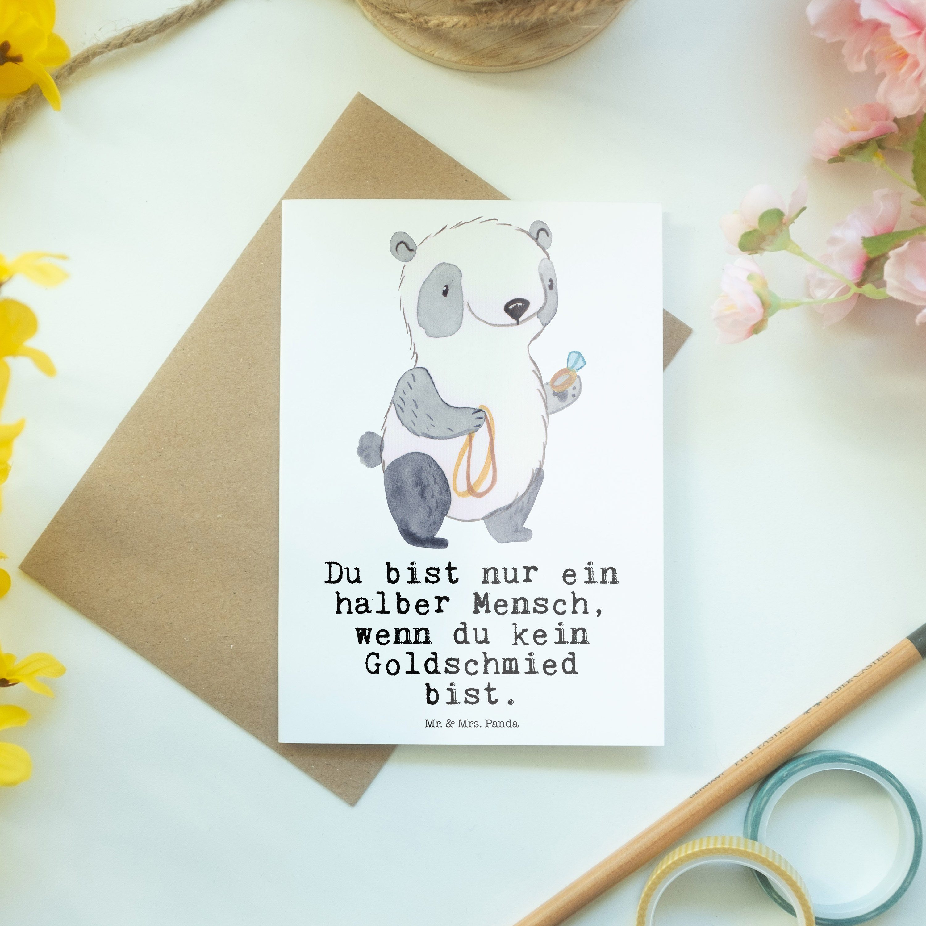 Mitarbeiter Geburtstagskarte, Mr. Goldschmied & - Herz Panda Geschenk, Grußkarte Mrs. Weiß mit -