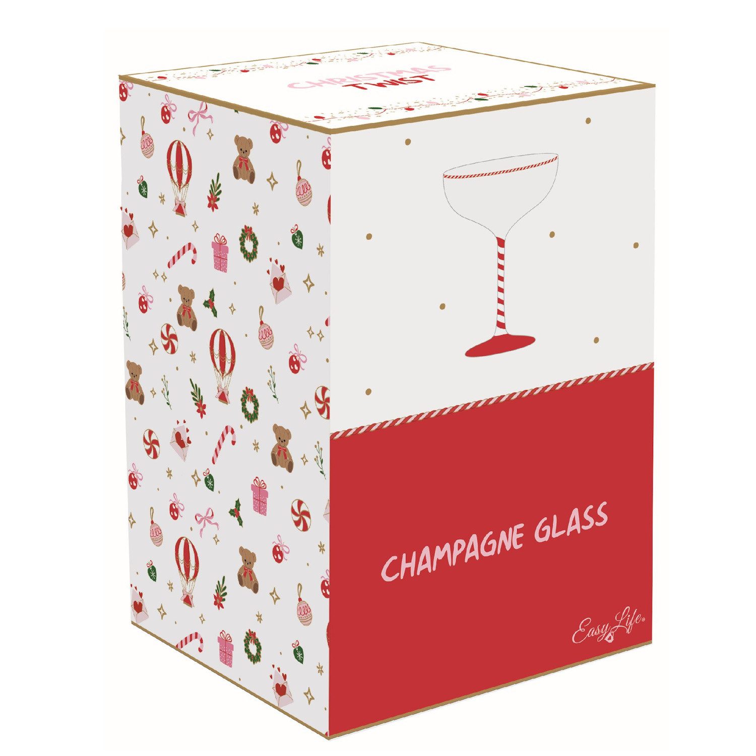EasyLife Sektglas Zuckerstange, Glas, Höhe: 19cm, Farbe: Mehrfarbig, Motiv: Zucksterstange