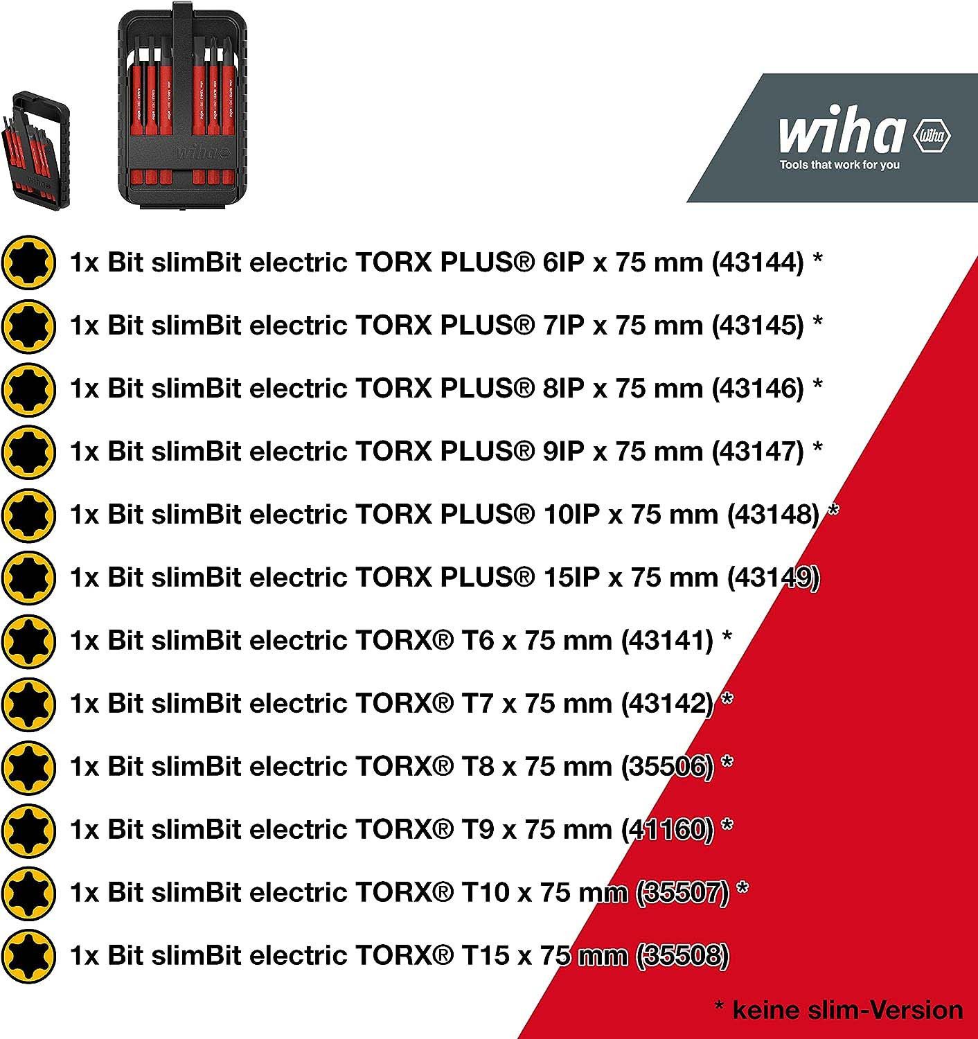 Wiha Bit-Set slimBit electric (43161) - 15 tlg., TORX, TORX PLUS, flexibel, kompakt, mobil, VDE
