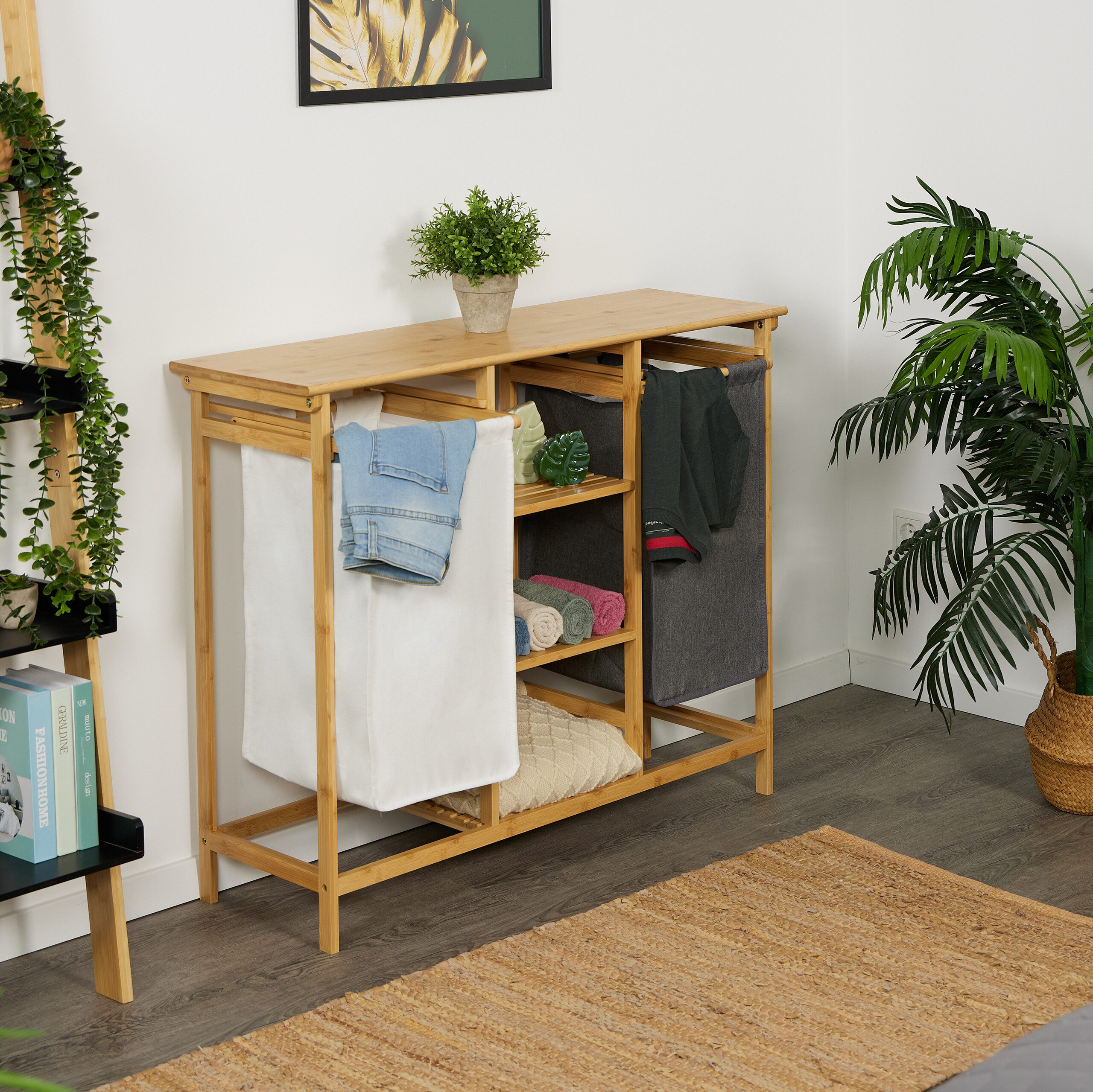 relaxdays Wäschekorb Wäschekorbregal mit 4 Ablagen günstig online kaufen