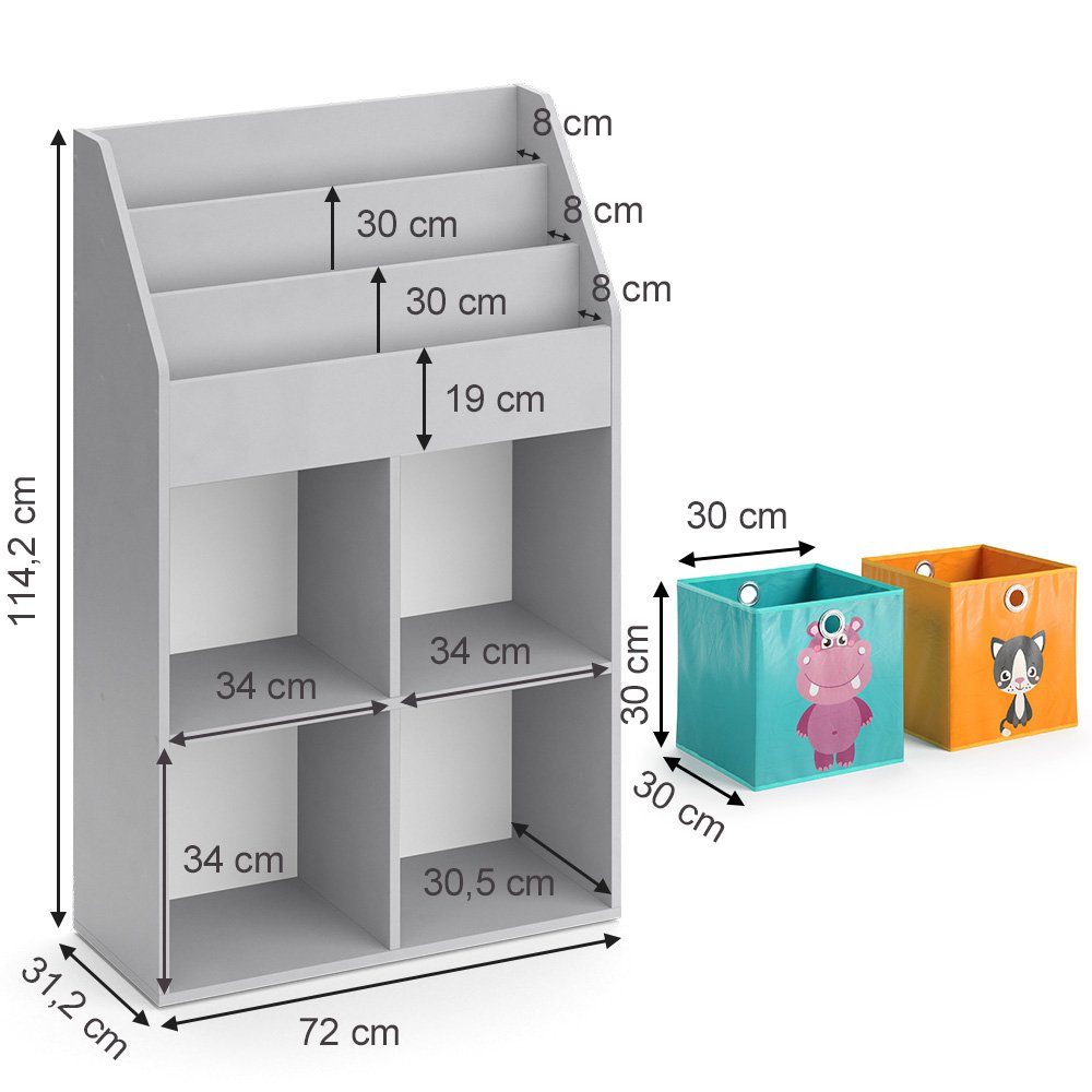 Vicco Bücherregal Luigi, Grau, 72 x 114.2 cm mit 2 Faltboxen, 1-tlg.