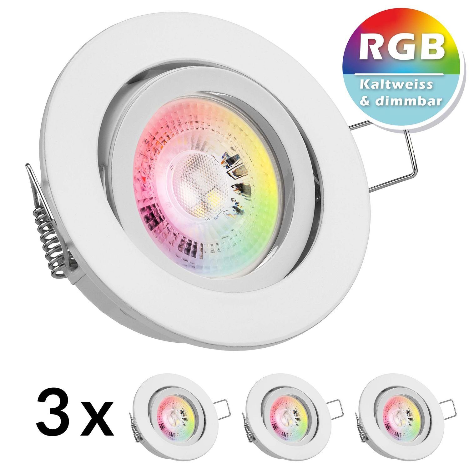 LEDANDO LED Einbaustrahler 3er RGB LED Einbaustrahler Set GU10 in weiß mit 3W LED von LEDANDO - 1