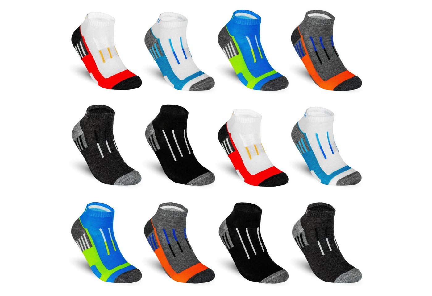 TEXEMP Sneakersocken 12 Paar Sneaker Socken Herren & Damen Baumwolle Freizeit Füßlinge (Packung, 12-Paar, 12 Paar) Atmungsaktiv