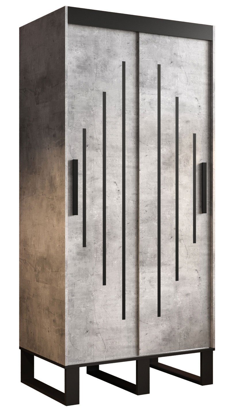 beton schwarz wählbar (Loft) mit / Feldmann-Wohnen Zierleisten Loft Schiebetürenschrank Breite