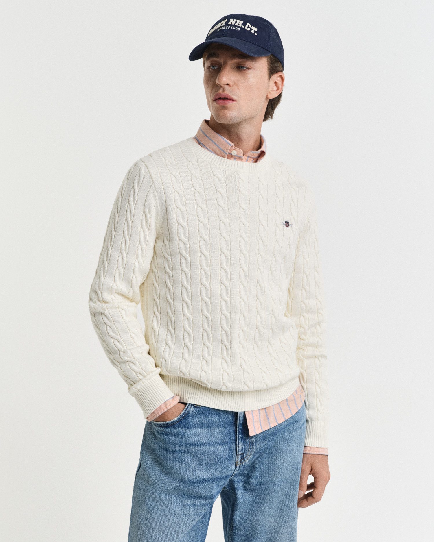 Gant Zopfstrickpullover aus Baumwolle Farbe dunkelblau Größe: 4XL günstig online kaufen