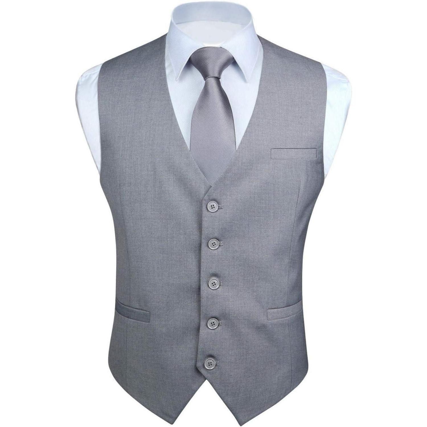 LuxusKollektion Krawatte Weste Herren Formale Hochzeit Party Baumwolle Einfarbig L Hellgrau