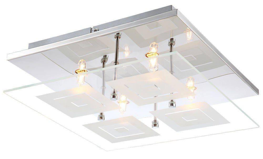 etc-shop LED satiniert Glas Leuchtmittel quadratisch Esszimmer Deckenleuchte, nicht inklusive, Deckenleuchte Chrom Beleuchtung