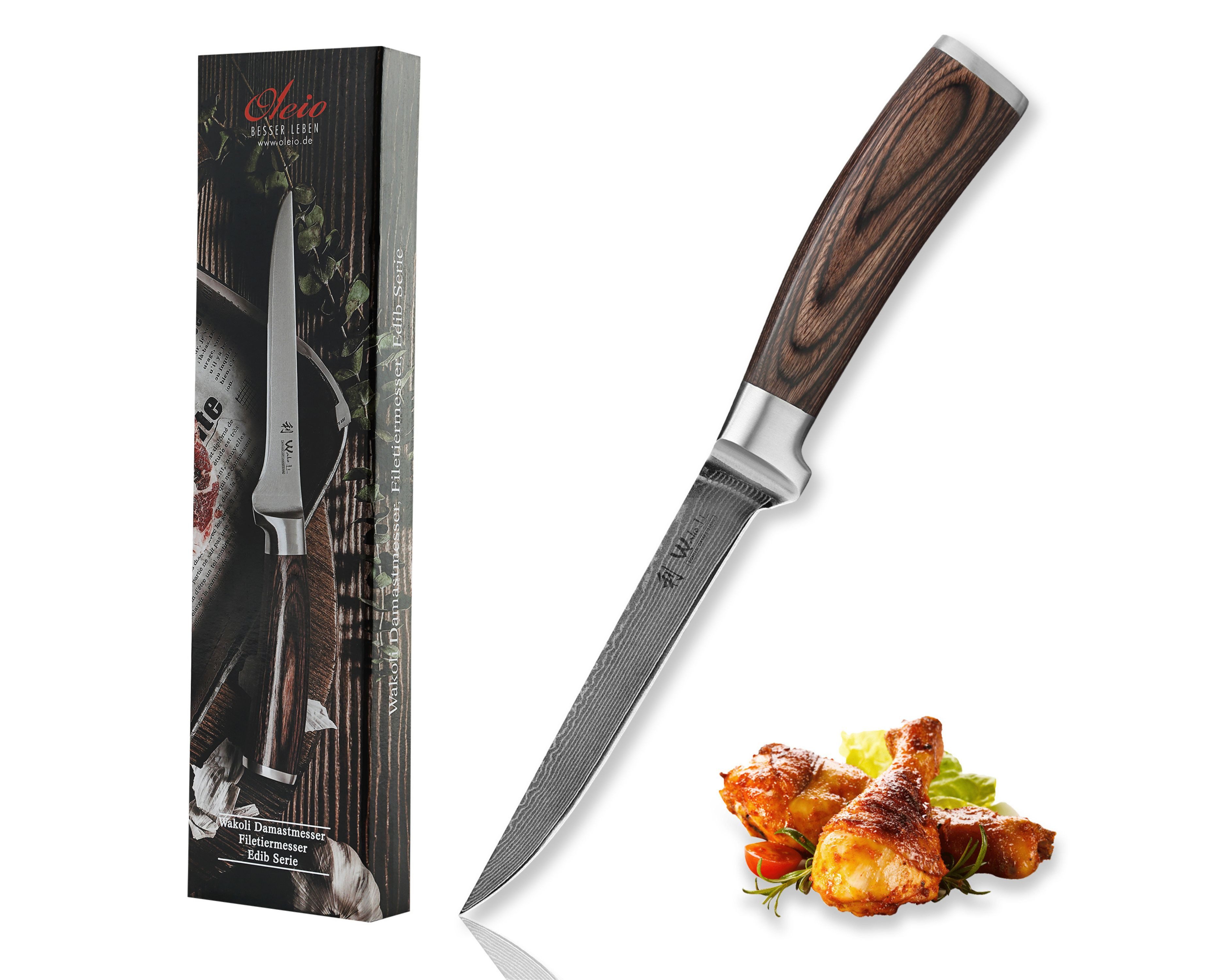 Wakoli Ausbeinmesser EDIB Damast Ausbeinmesser I 14,5cm Klinge I Pakka Griff, VG10 Kern, 67 Lagen Damaststahl, Pakkaholzgriff, inkl. Geschenkbox