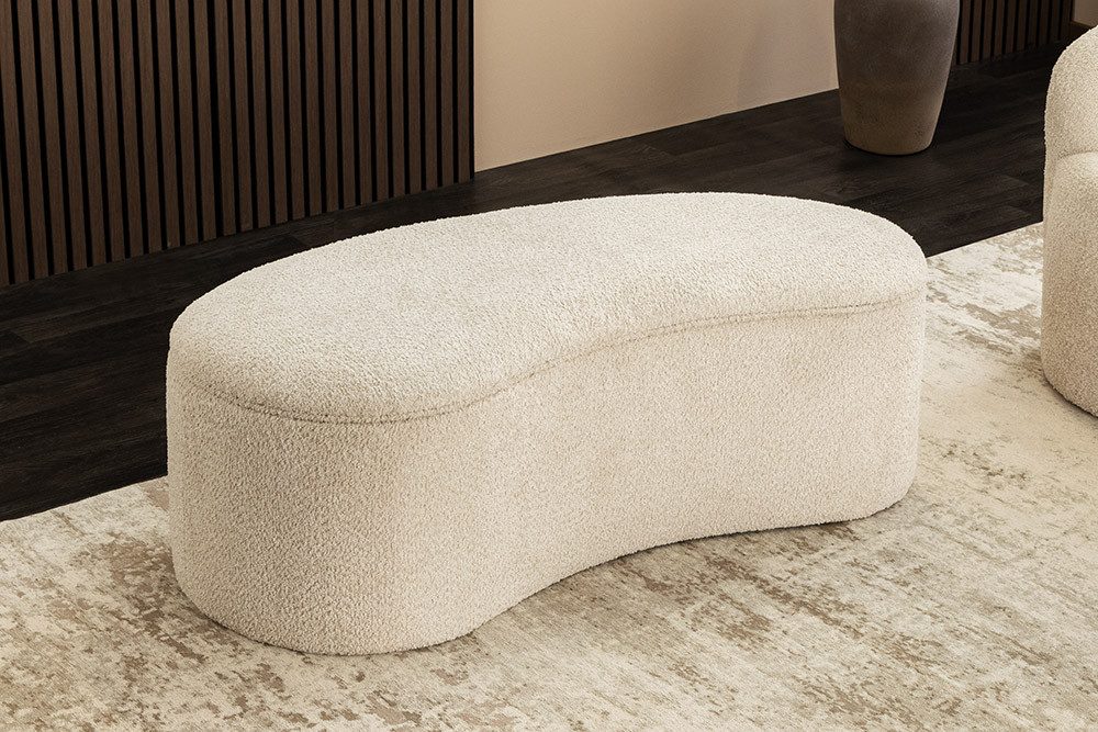 riess-ambiente Sitzbank ELEMENTAL 120cm champagner beige – Feinstrick Bouclé-Bezug, Stauraum (Einzelartikel, 1-St), bequeme Polsterbank aus Stoff mit Fach – ideal für Schlafzimmer & Flur