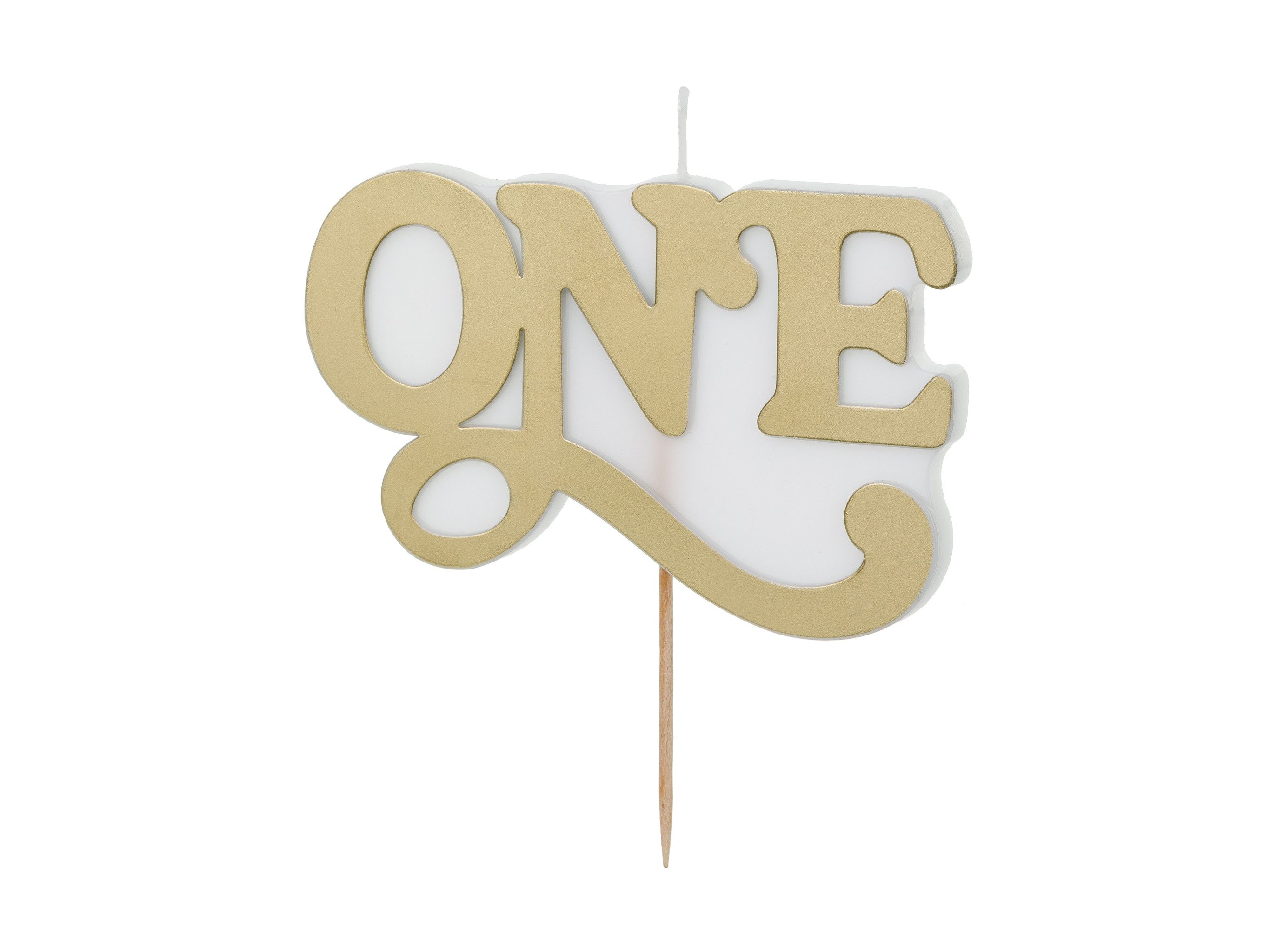 partydeco Geburtstagskerze, Geburtstagskerze ONE Schriftzug 6,5cm Gold / Weiß