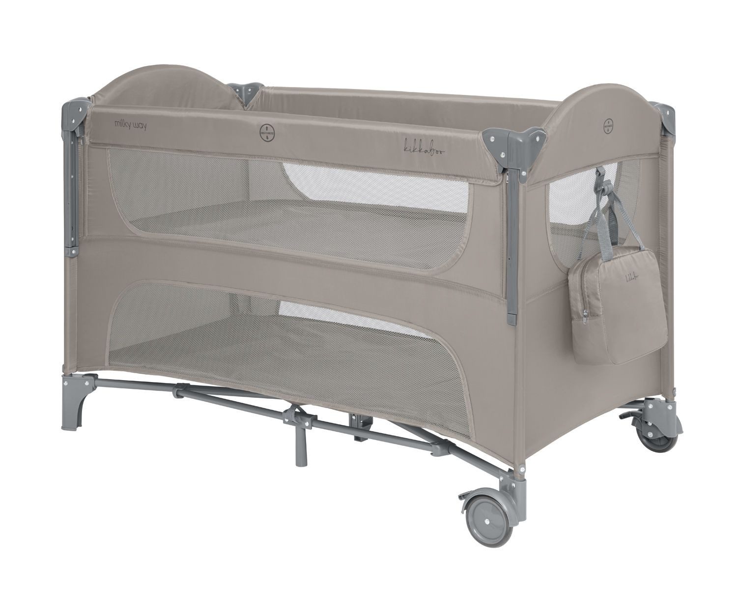 Kikkaboo Baby-Reisebett Reisebett Milky Way, 2 Ebenen, seitliche Öffnung, 2 Räder, Netzfenster