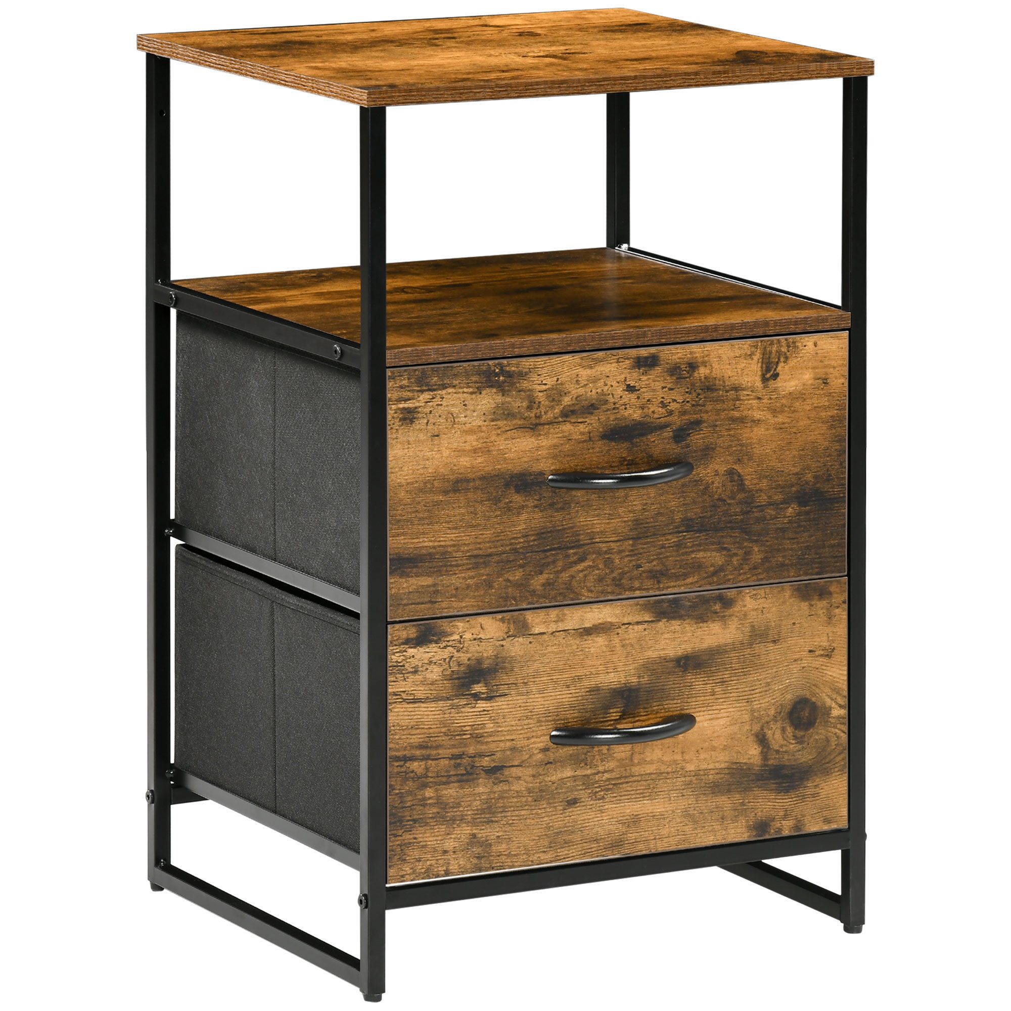 HOMCOM Kommode Stoff Aufbewahrungsschrank mit 2 Schubladen, Ablage Stahlgestell (Schubladenschrank, 1 St., mit Regal, Griff), für Wohnzimmer, Schlafzimmer, Rust – Bild 2 von 5