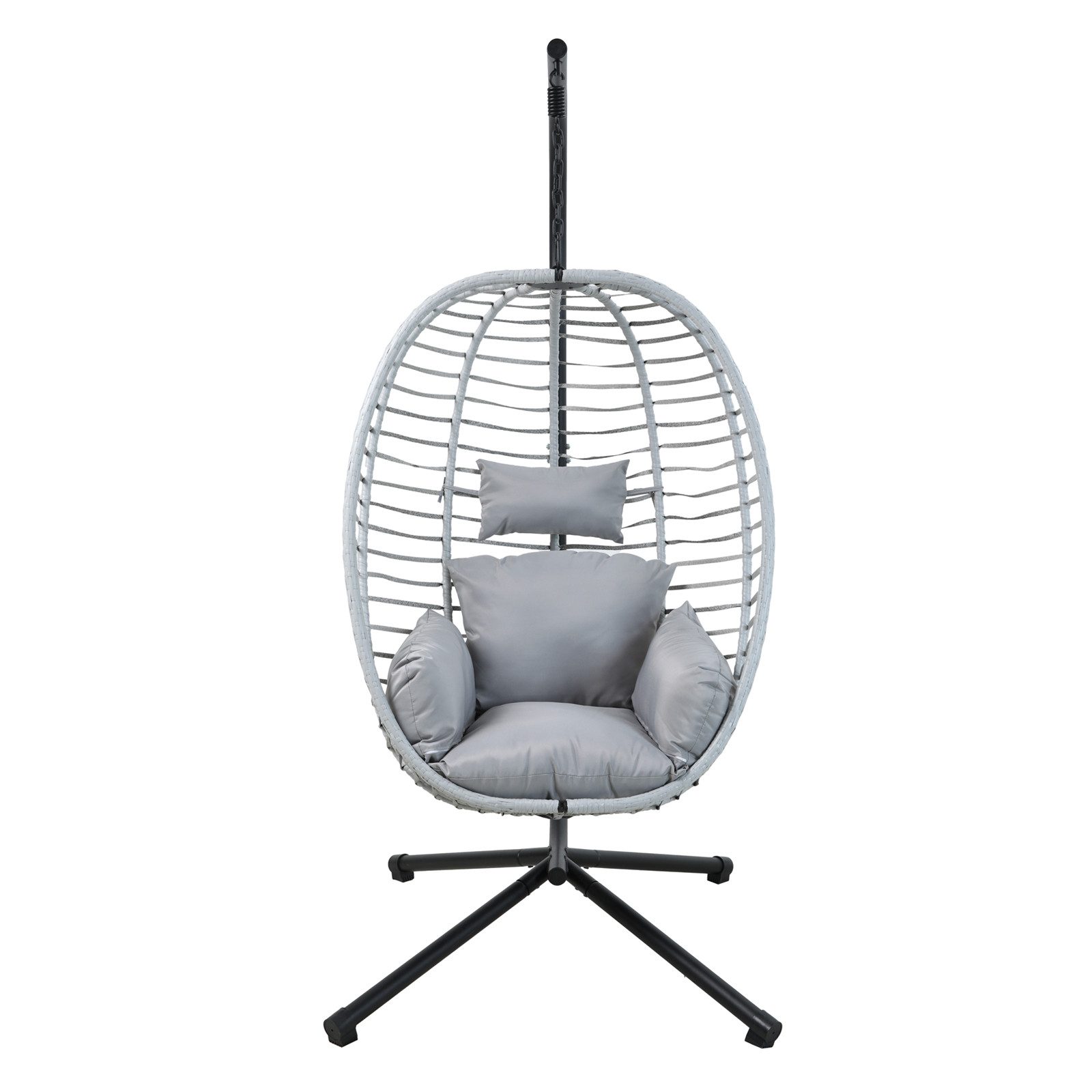 SVITA Hängesessel BELLY, mit Gestell, inkl. Kissen, Polyrattan, klappbar, Grau