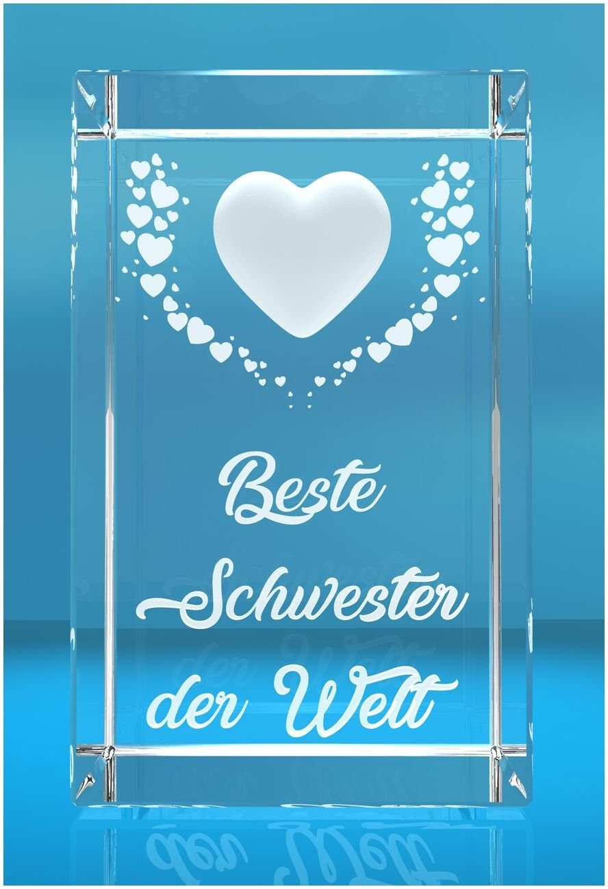 VIP-LASER Dekofigur VIP-LASER 3D Kristall Motiv: Fliegende Herzen Beste Schwester de, Hochwertige Geschenkbox, Made in Germany, Familienbetrieb