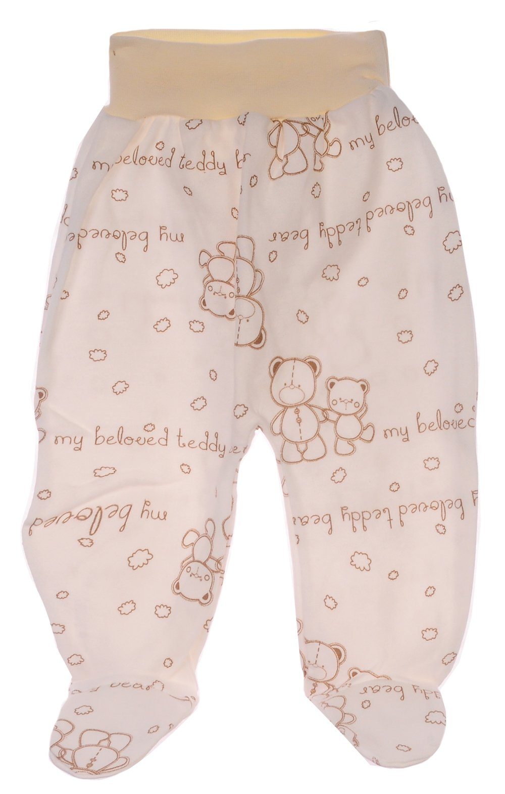 Schlupfhose Baby Hose mit Füßchen in creme mit Bärchen Erstlingshose