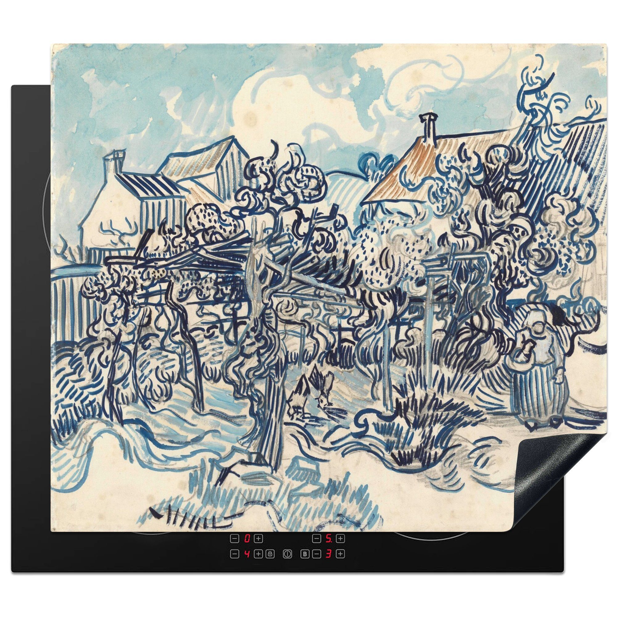 MuchoWow Herdblende-/Abdeckplatte Alter Weinberg mit Bäuerin - Vincent van Gogh, Vinyl, (1 tlg), 59x52 cm, Ceranfeldabdeckung für die küche, Induktionsmatte
