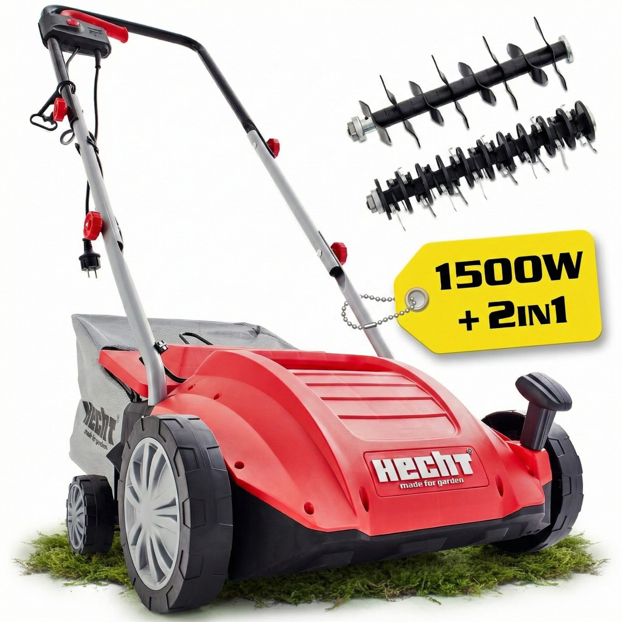 Hecht Elektro-Vertikutierer / Lüfter Rasenlüfter 1420 2in1 Profi, 32 cm Arbeitsbreite, 1500 W, 16 Messer, 35 Liter Grasfangkorb