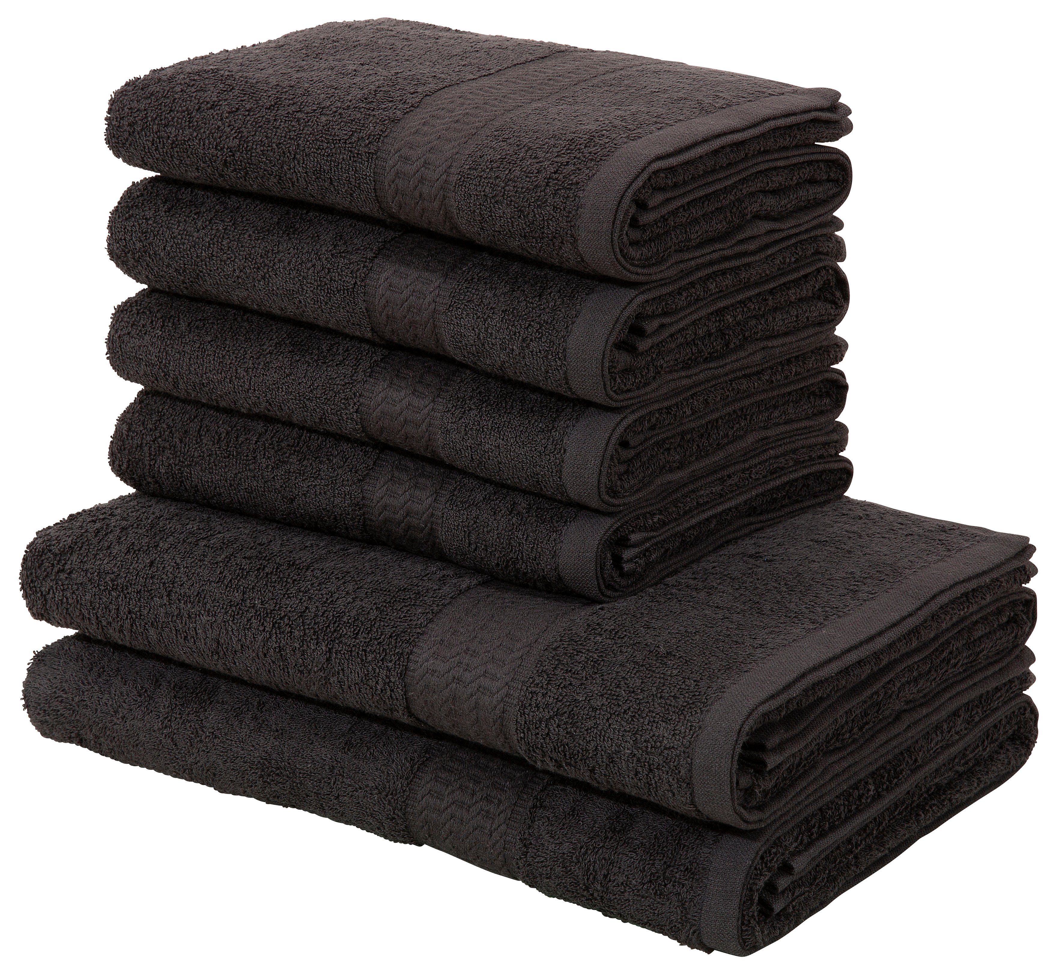 OTTO home Handtuch Set Juna, 6-tlg., 2 Duschtücher (70x140) 4 Handtücher (50x100), Walkfrottee (6-St), 100% Baumwolle, Handtuch-Set mit Bordüre, Uni-Farben, weich