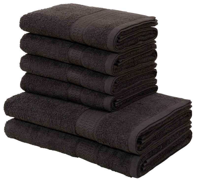 my home Handtuch Set Juna, 2 Duschtücher 70x140, 4 Handtücher 50x100, 100% Baumwolle, Walkfrottee (Set, 6-St), Handtuch-Set, mit Bordüre, Handtücher in Uni-Farben, weich