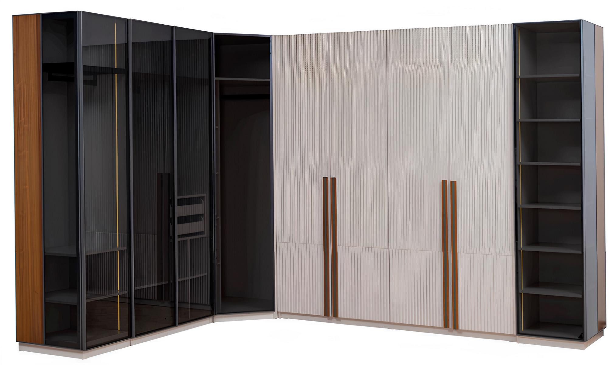 JVmoebel Eckschrank JVMoebel Eckkleiderschrank in Beige mit 8 Türen und Schubladen (1-St) Made in Europa