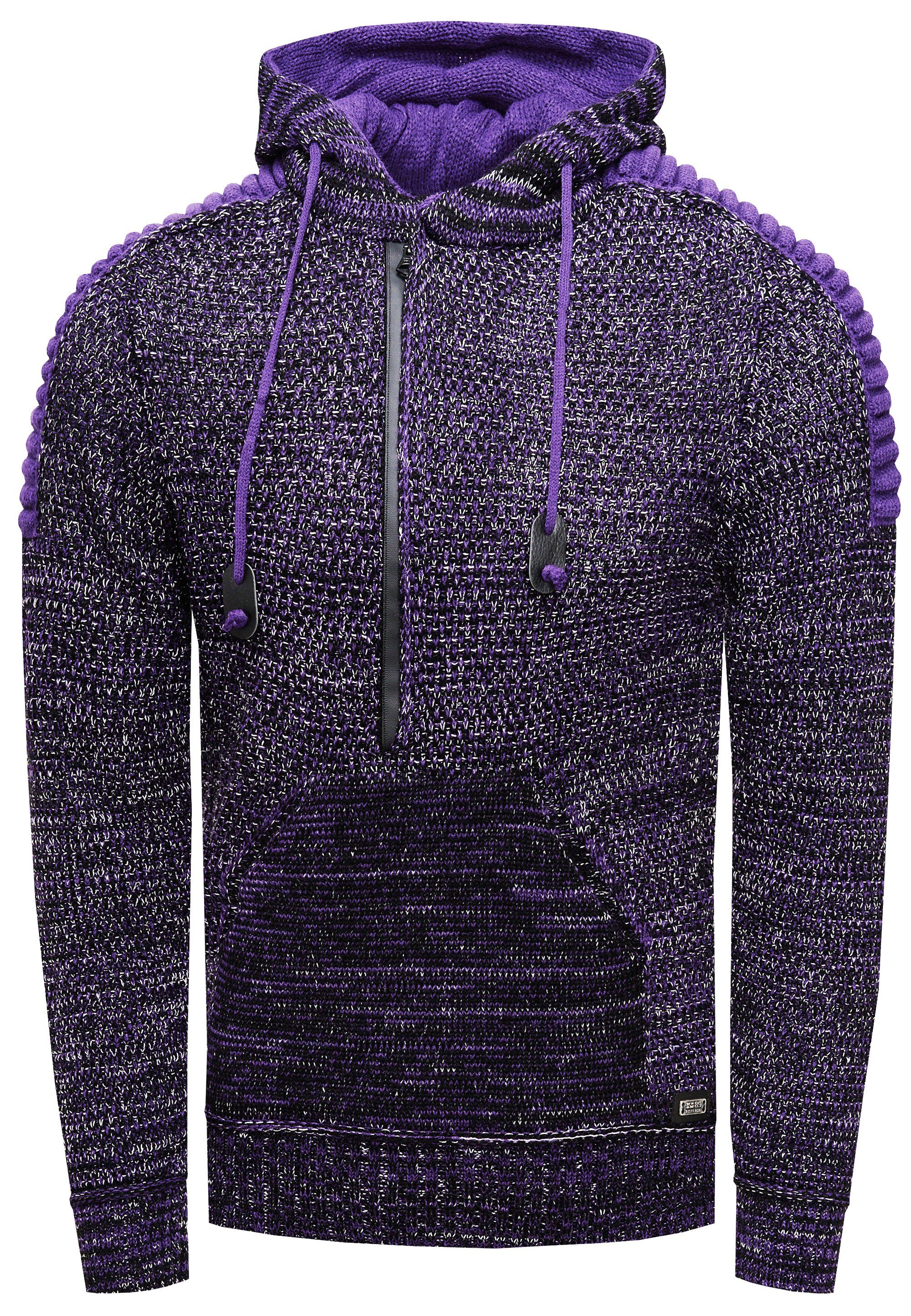 Rusty Neal Kapuzensweatshirt Knitwear Reißverschluss mit lila praktischem