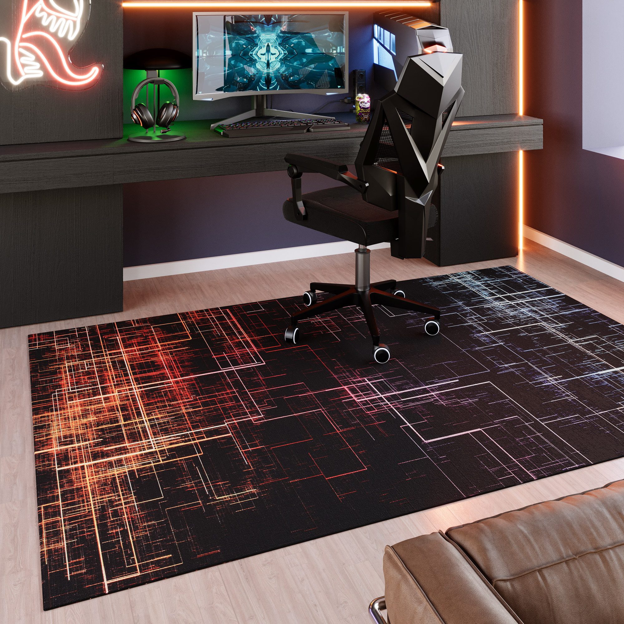 Wecon home Teppich Quantum Warp, rechteckig, Höhe: 5 mm, Gamer Teppich, gewebt, geometrisch, robust, Gaming Room, rutschfest