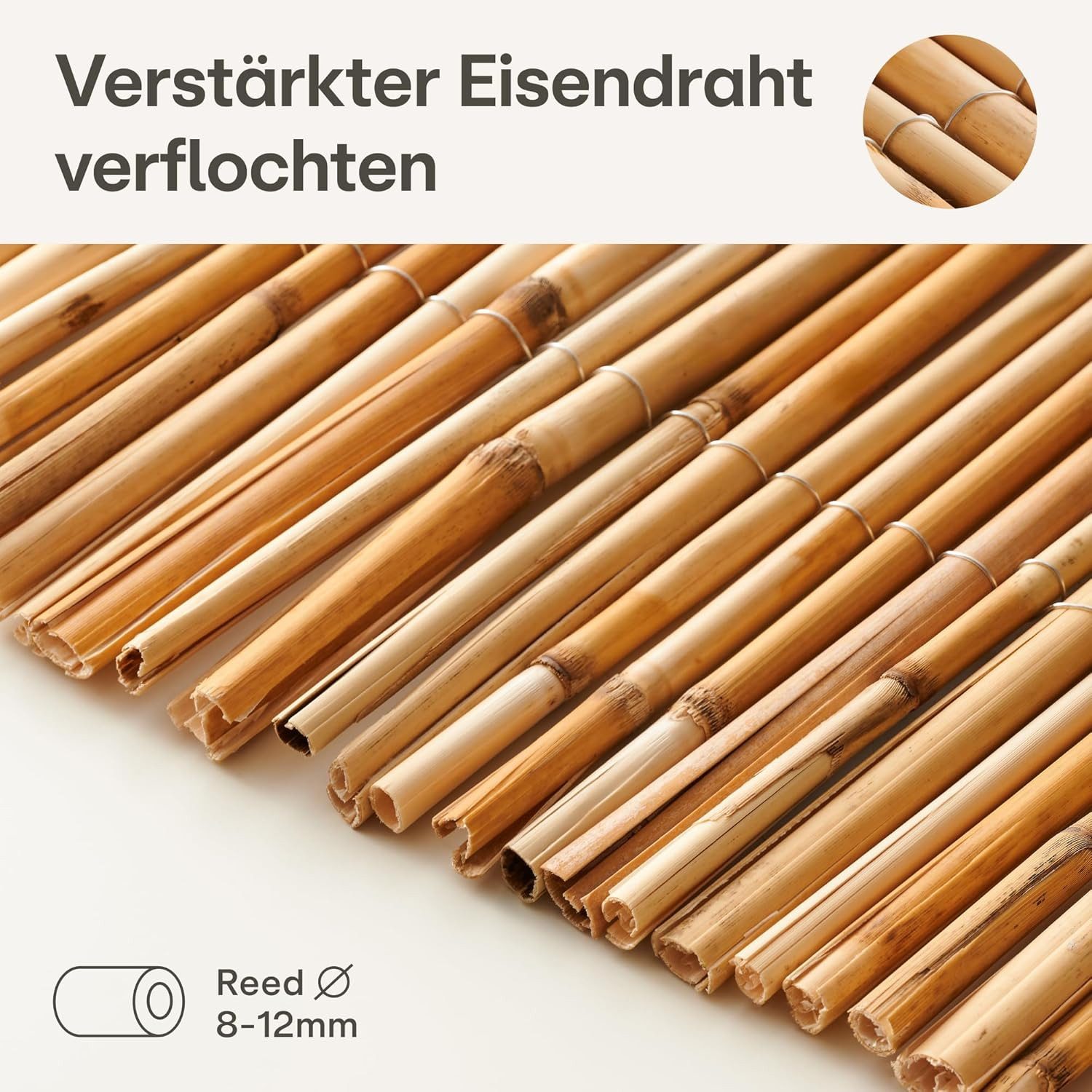 Praknu Balkonsichtschutz Schilf Balkon Sichtschutz - FSC® Zertifiziertes, Natürliches Schilf (Einzelartikel) Nachhaltige FSC® Zertifizierte wetterfeste Sichtschutzzaunmatten